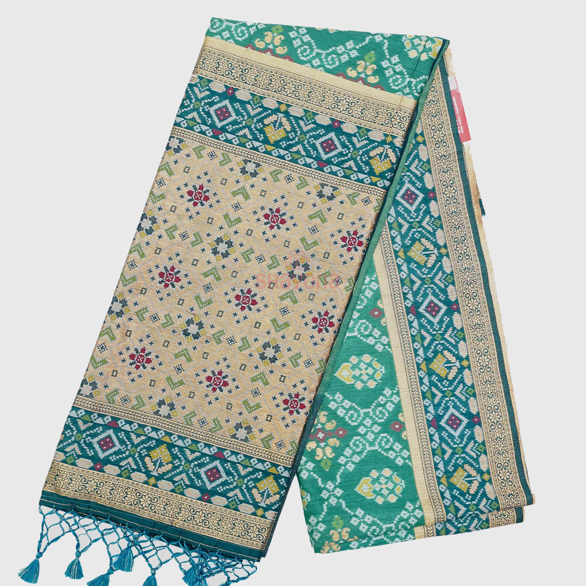 Dark Sea Green & Dark Cadet Blue Ghicha Art Silk Saree