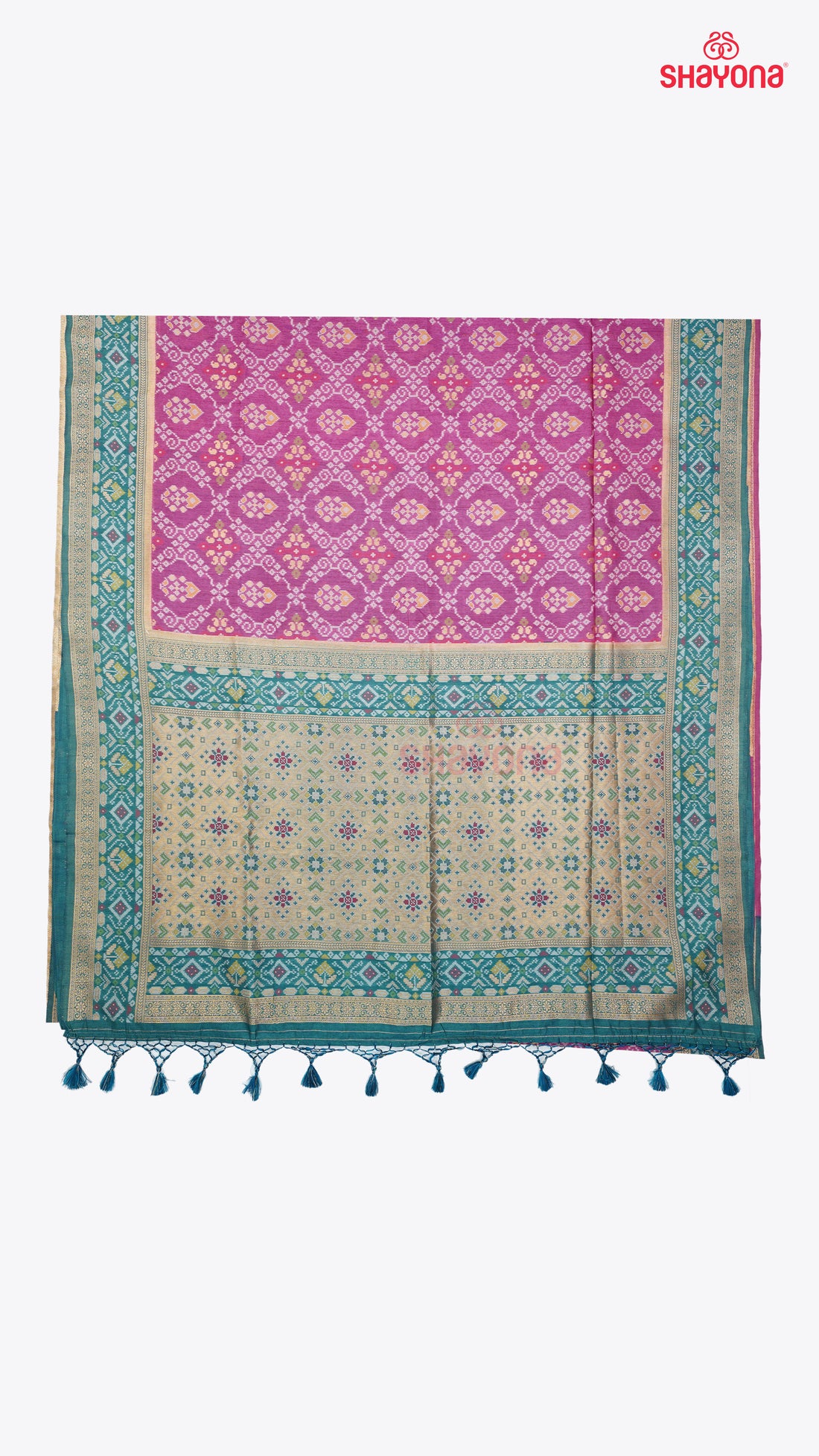 Onion Purple & Cadet Blue coloured weaved Ghicha Art Silk Saree
