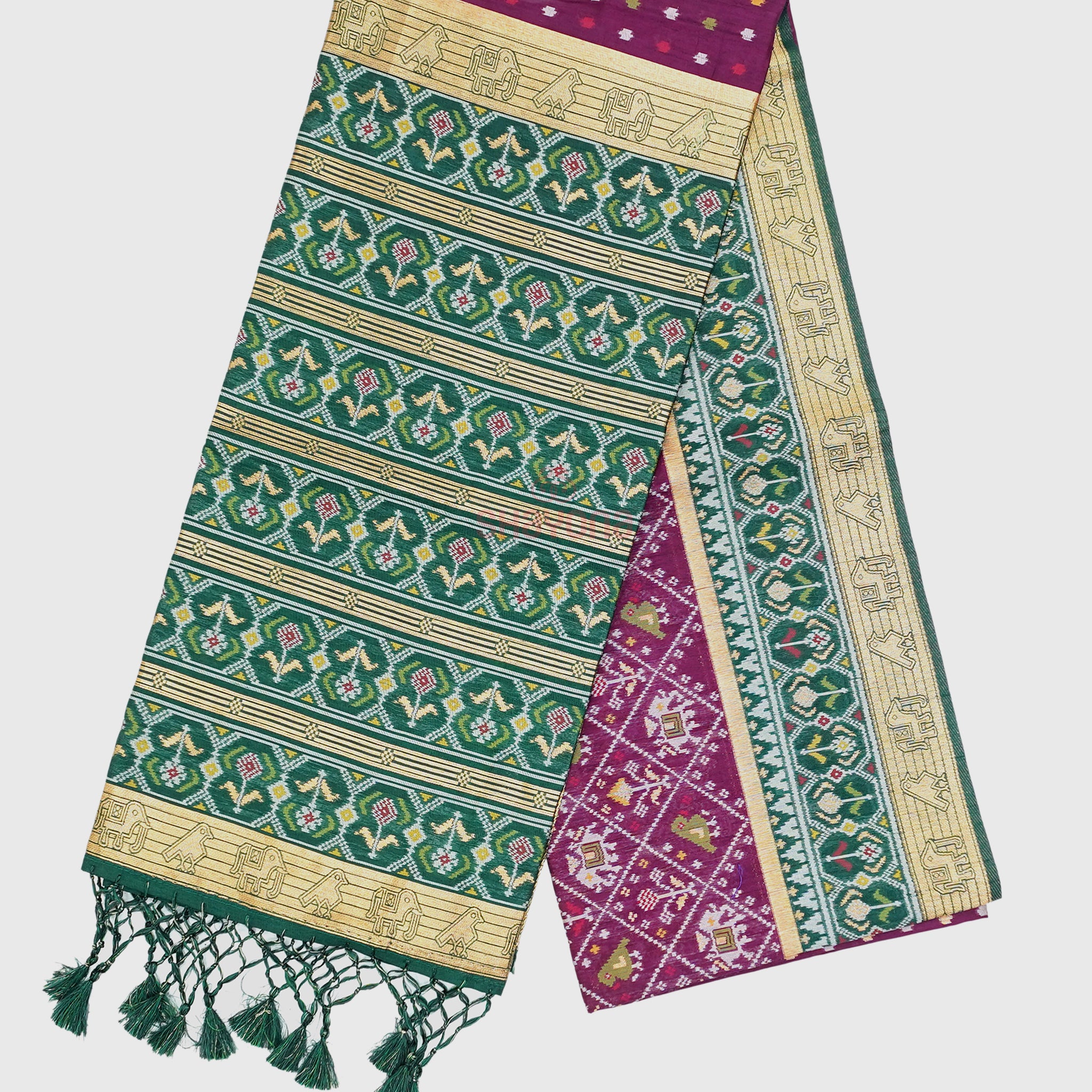 Dark Purple & Pomona Green Ghicha Art Silk Saree