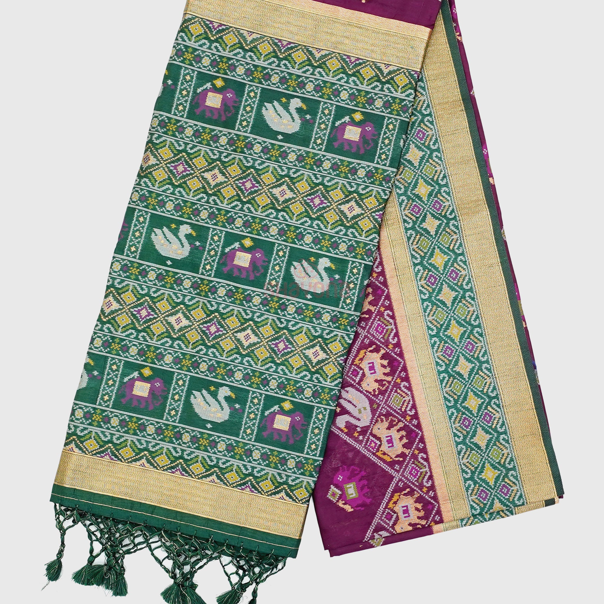 Dark Purple & Pomona Green Ghicha Art Silk Saree