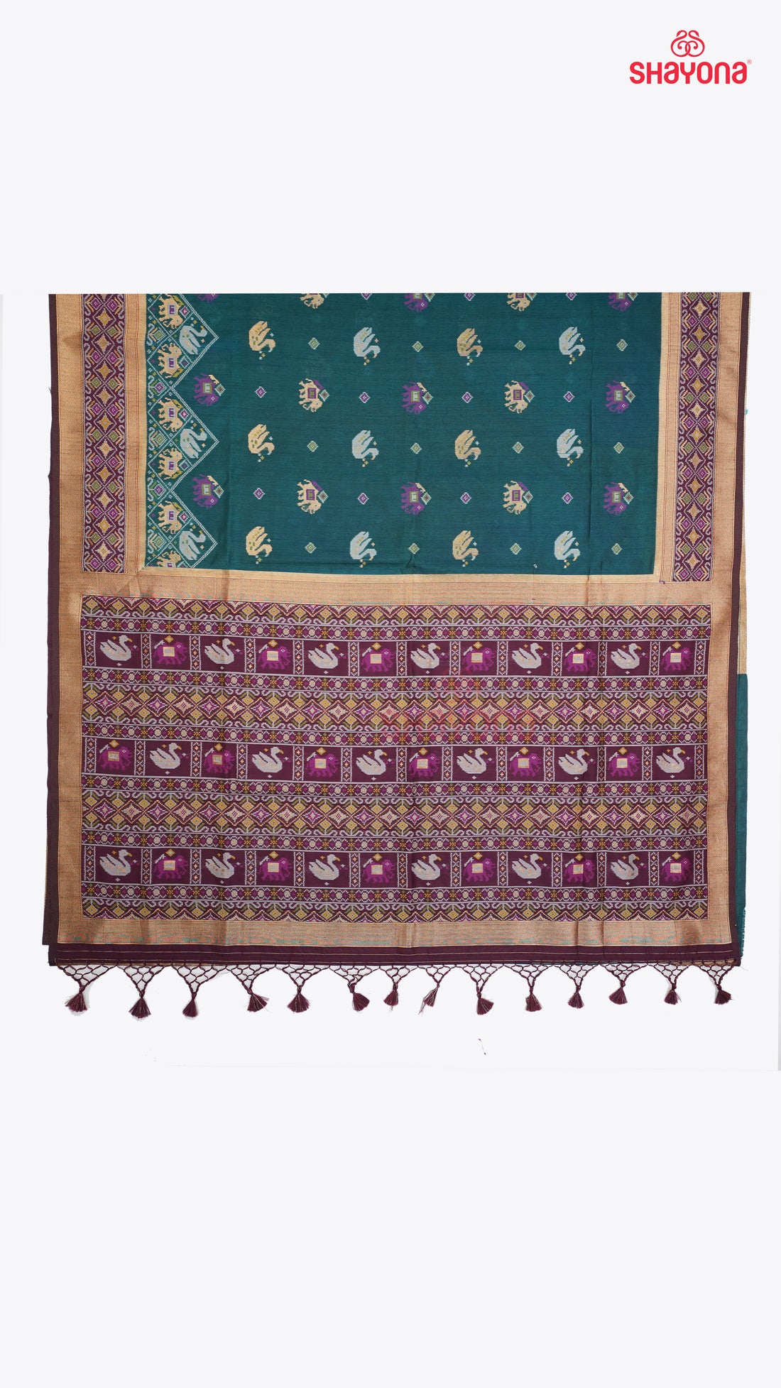 Dark Cadet Blue & Wine Ghicha Art Silk Saree