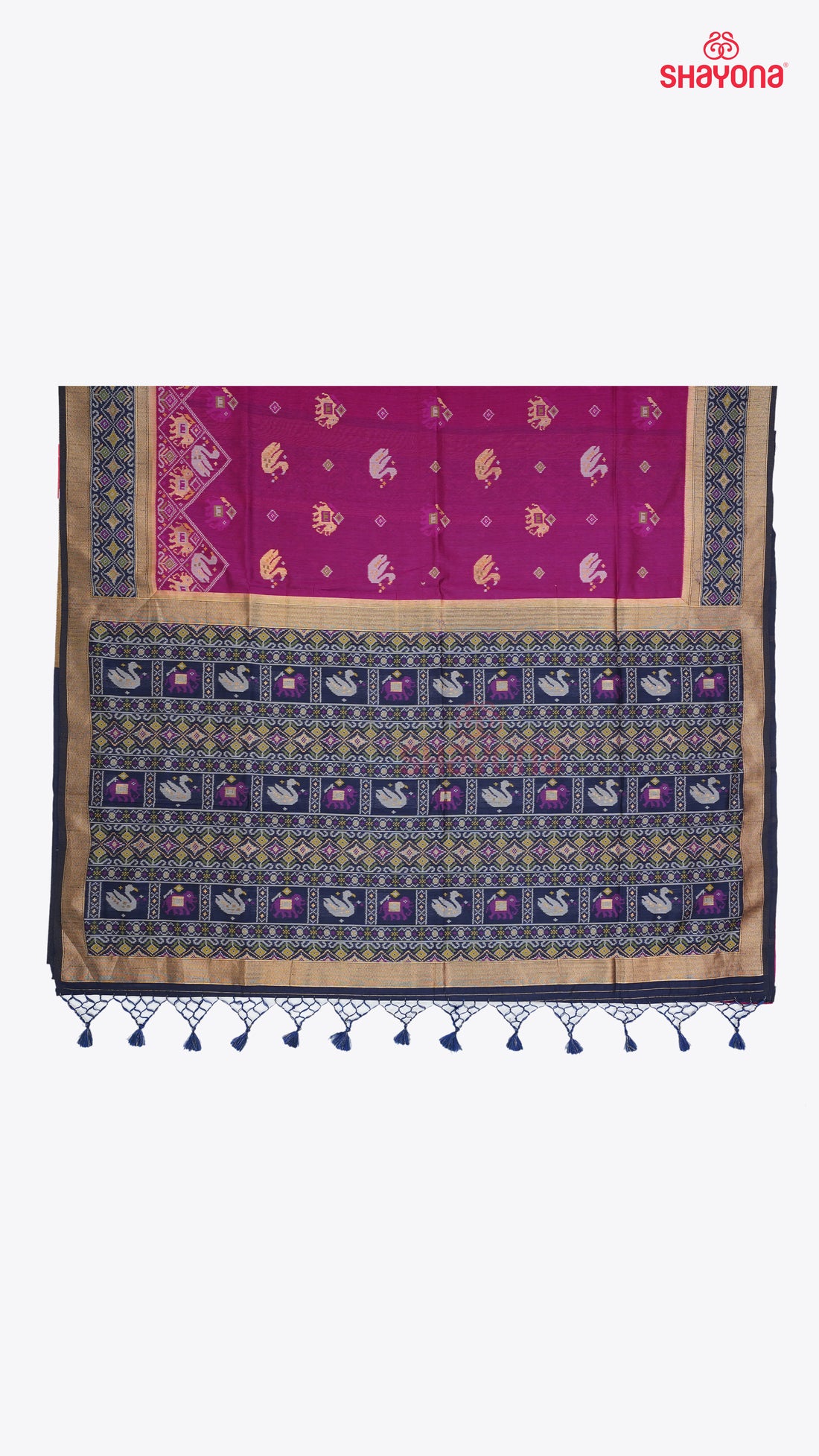 Dark Violet Red & Dark Navy Blue Ghicha Art Silk Saree