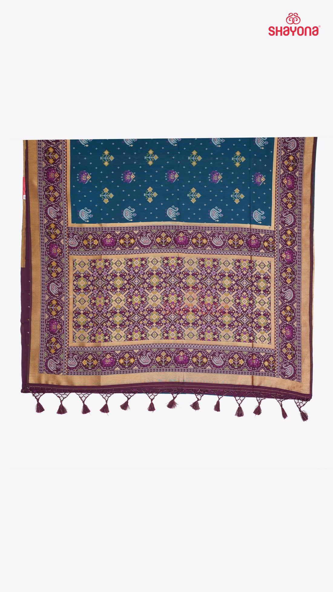 Deep Steel Blue & Wine Ghicha Art Silk Saree