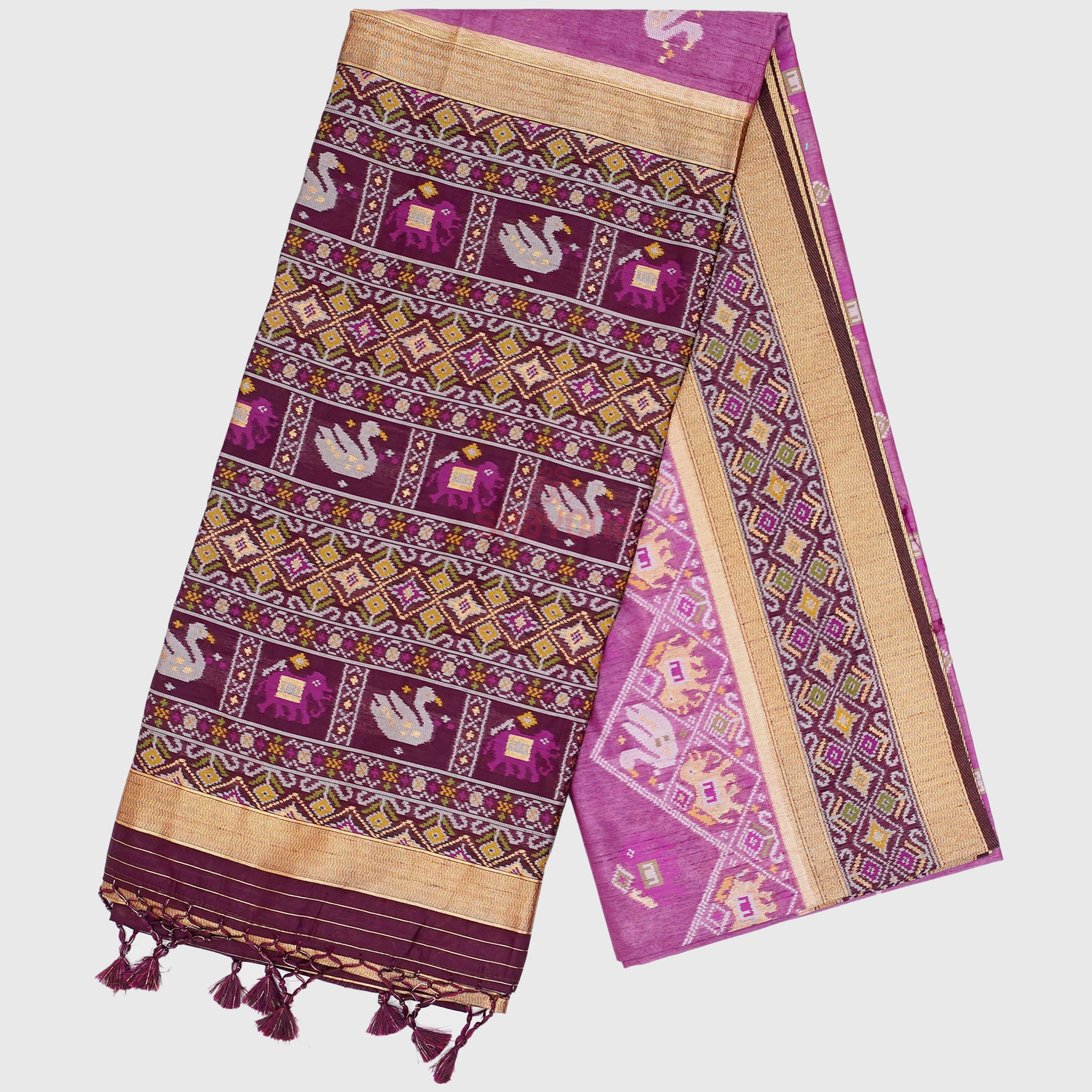 Dark Pink & Wine Ghicha Art Silk Saree