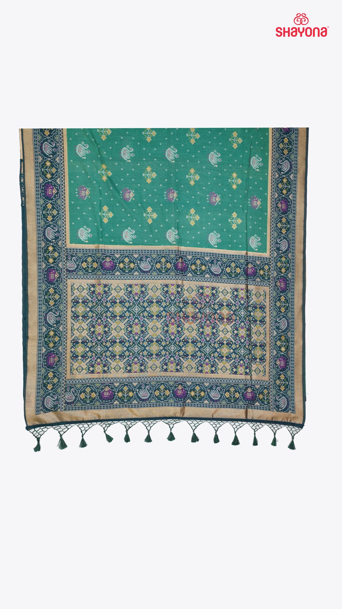 Sea Green & Dark Cadet Blue Ghicha Art Silk Saree