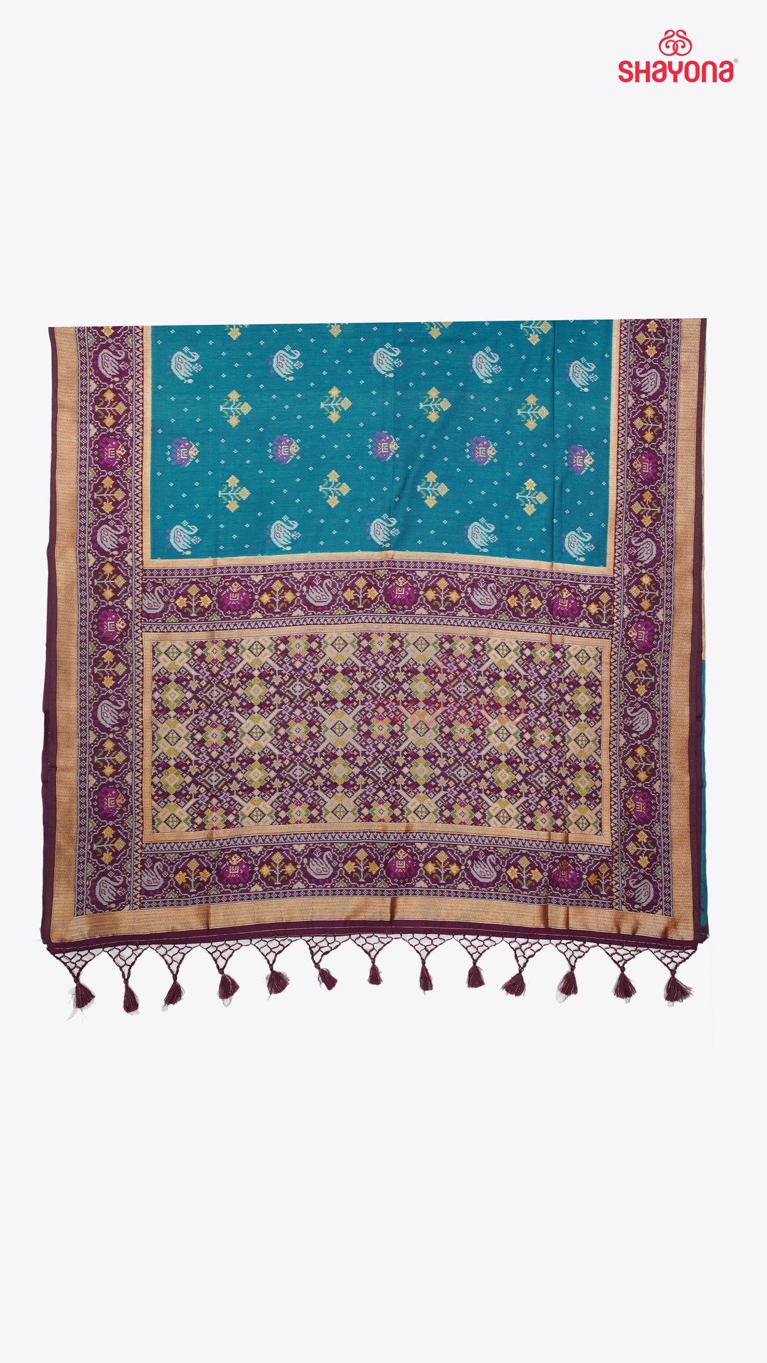 Dark Cadet Blue & Wine coloured Ghicha Art Silk Saree