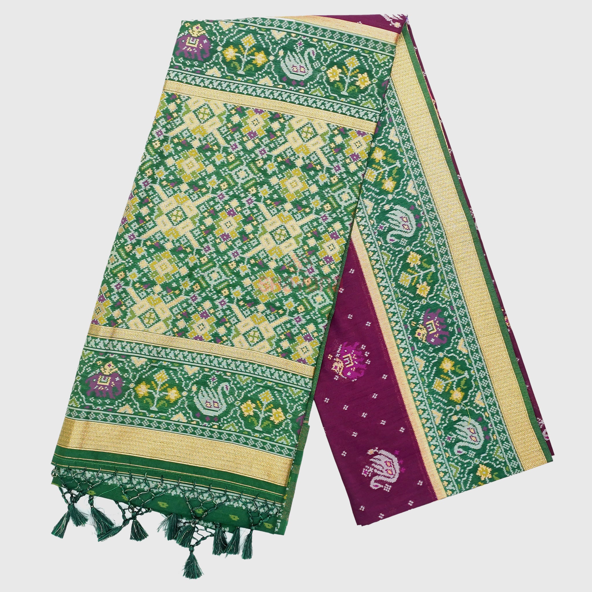 Dark Purple & Dark Green Ghicha Art Silk Saree