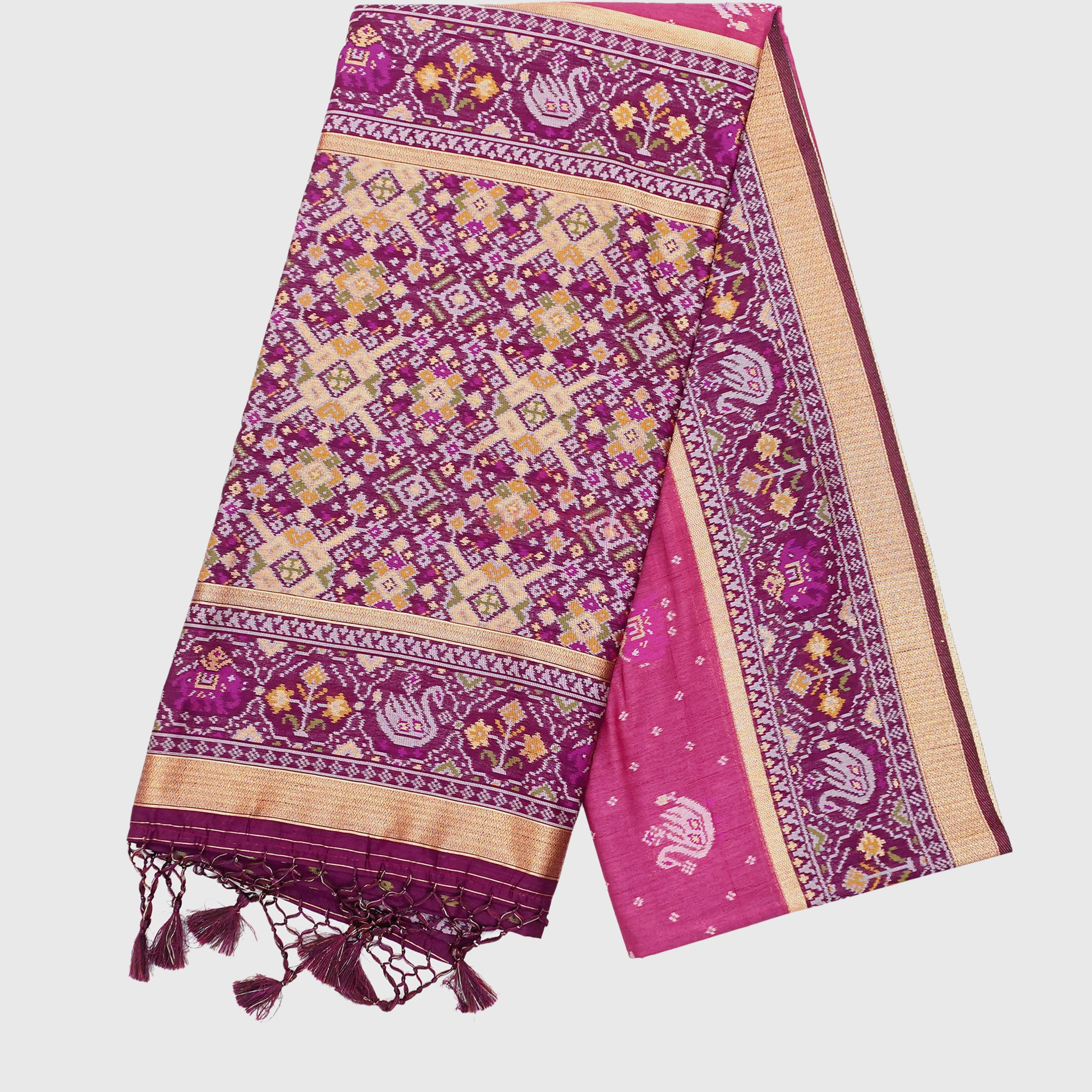 Magenta & Dark Purple Ghicha Art Silk Saree