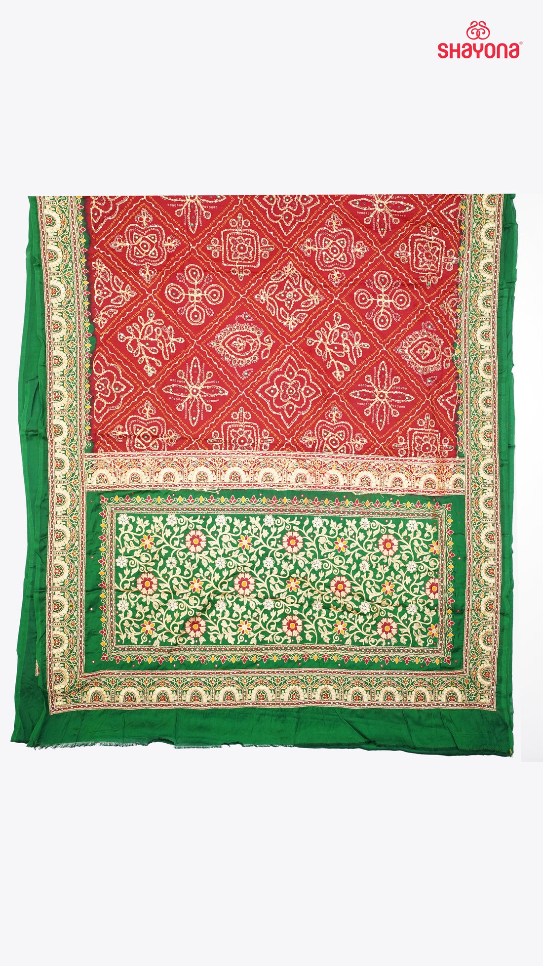 Maroon & Dark Green Pure Gajji Silk Gharchola Saree