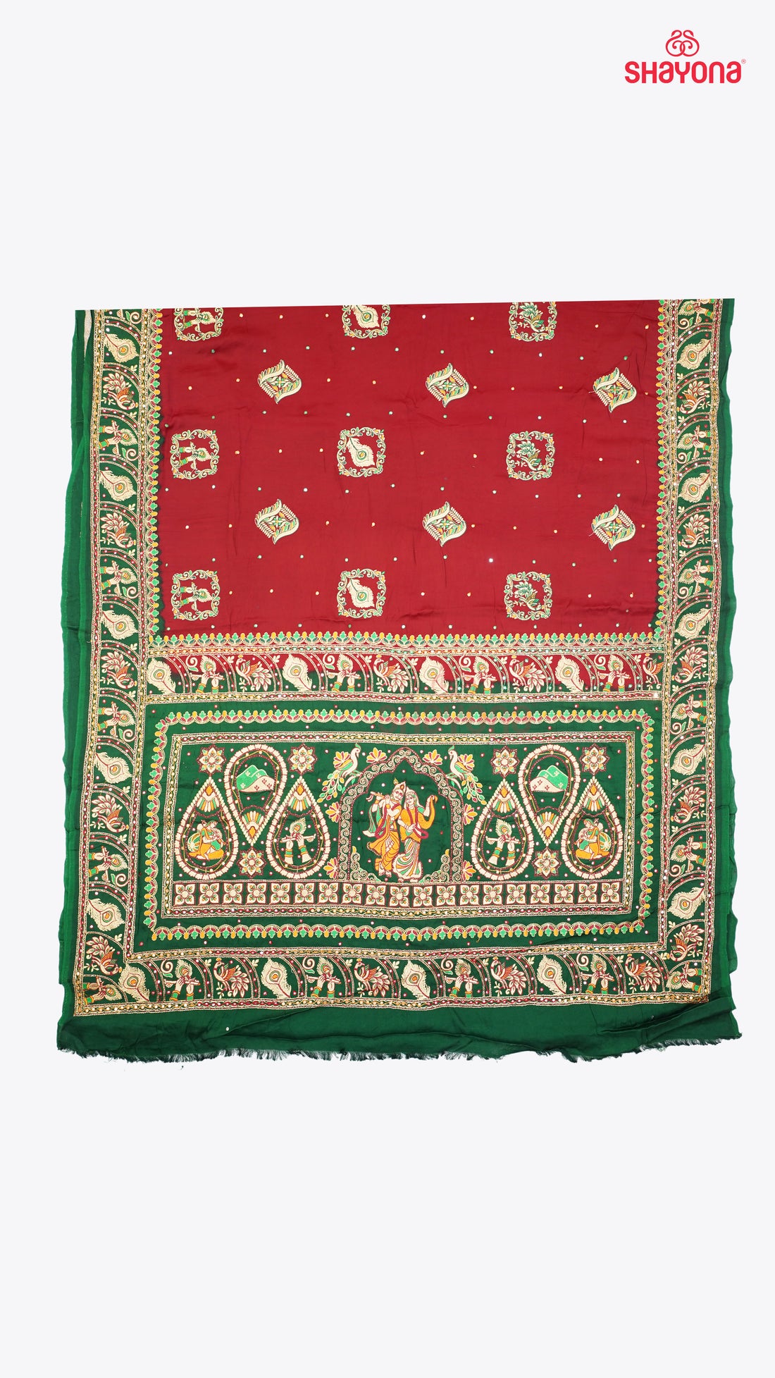 Maroon & Dark Green Pure Gajji Silk Gharchola Saree