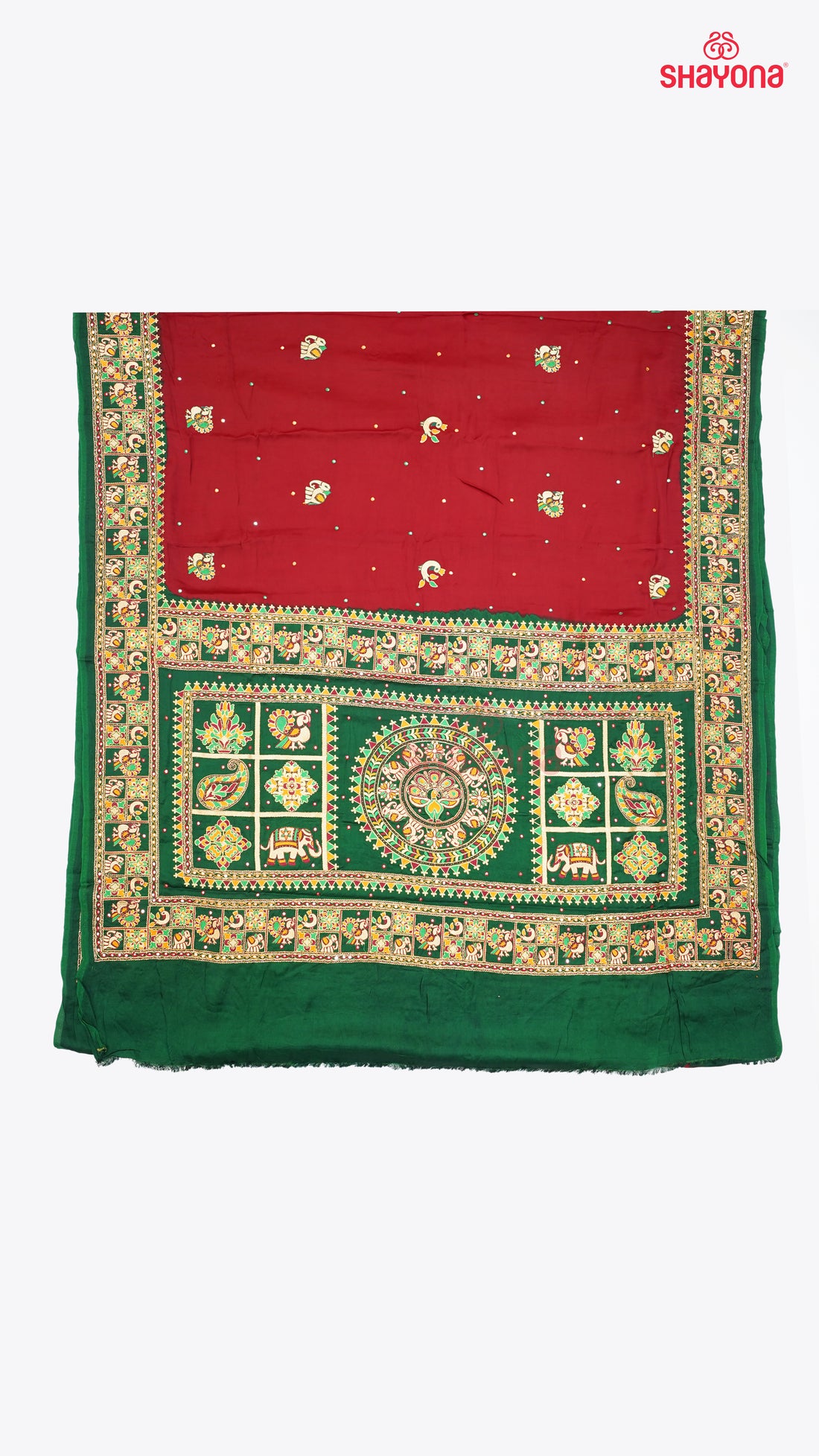 Maroon & Dark Green Pure Gajji Silk Gharchola Saree