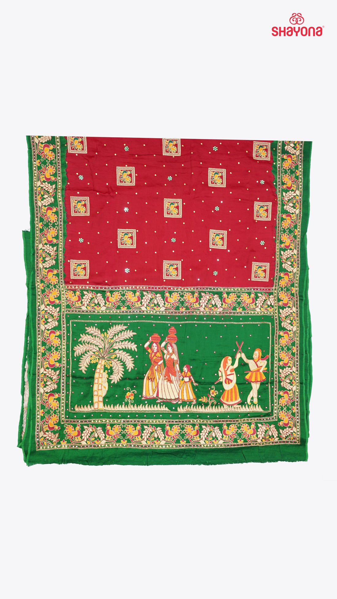 Maroon & Dark Green Pure Gajji Silk Gharchola Saree