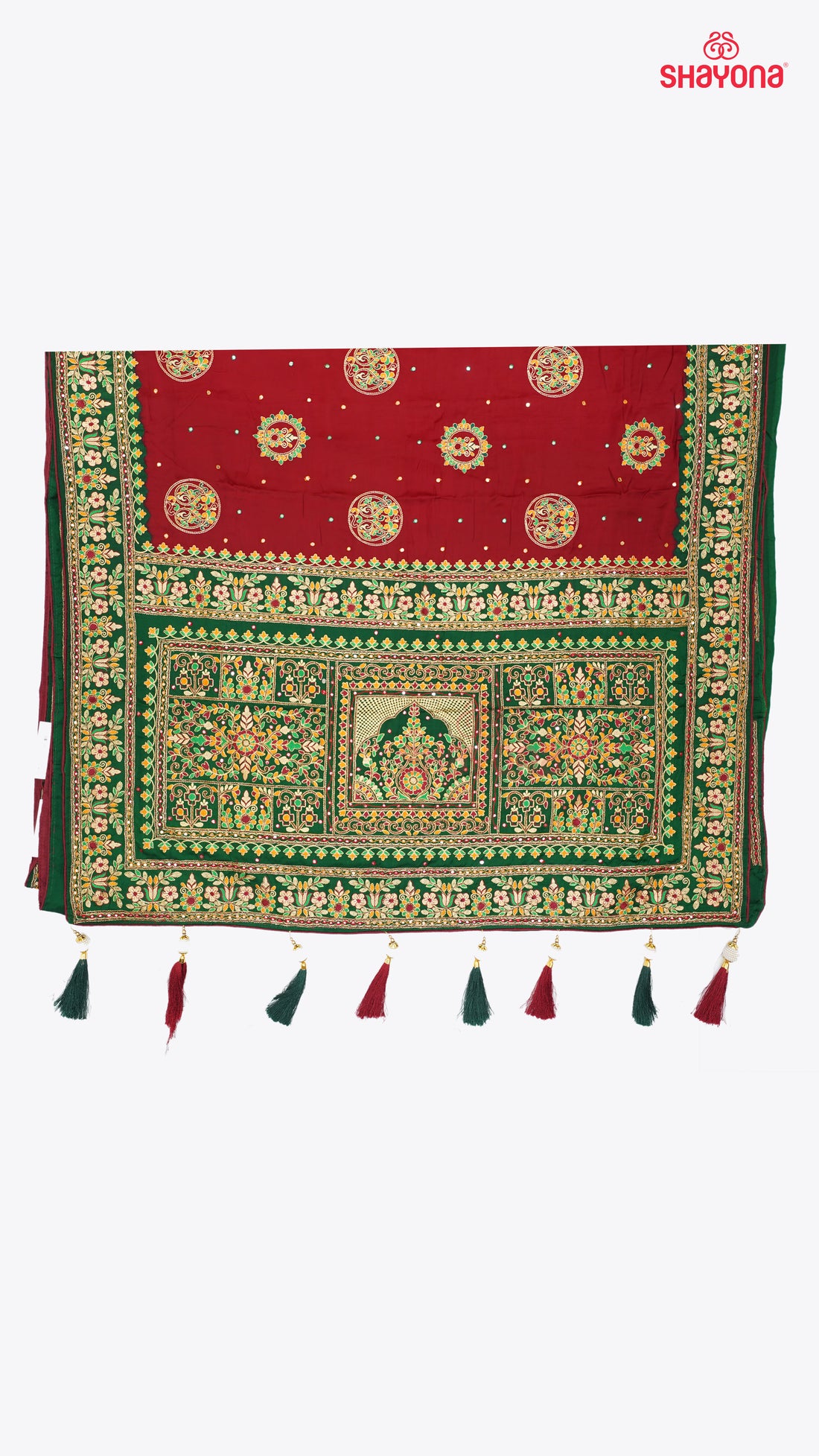 Maroon & Dark Green Pure Gajji Silk Gharchola Saree