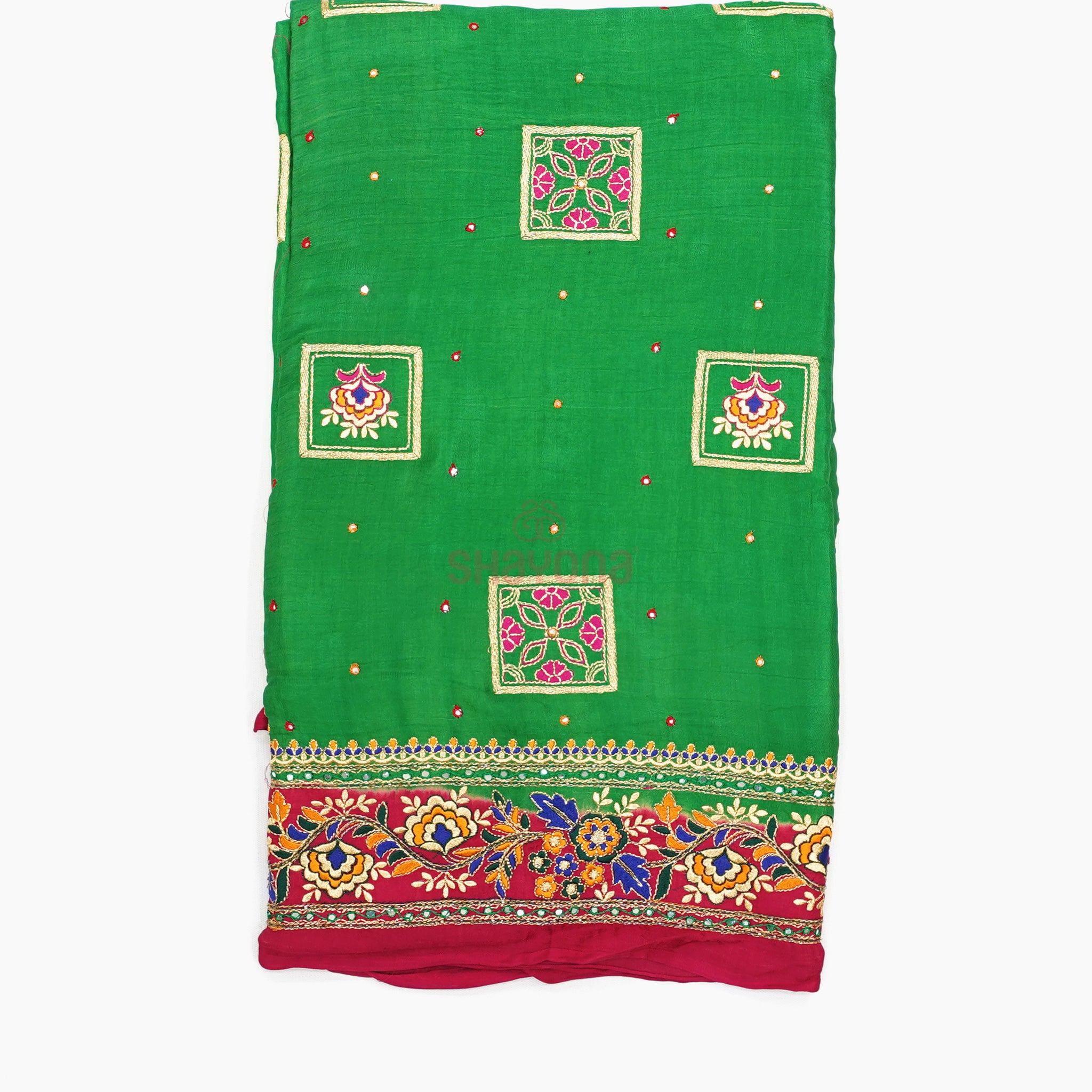 Medium Green & Violet Red Pure Gajji Silk Gharchola Saree