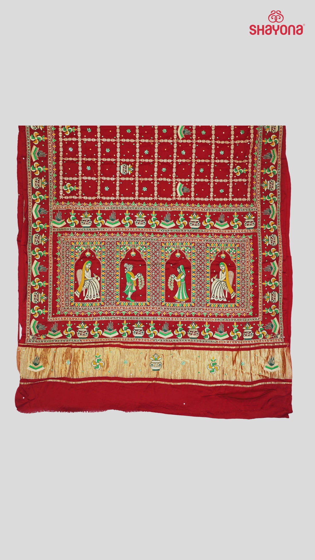 Maroon coloured Pure Gajji Silk Gharchola Saree