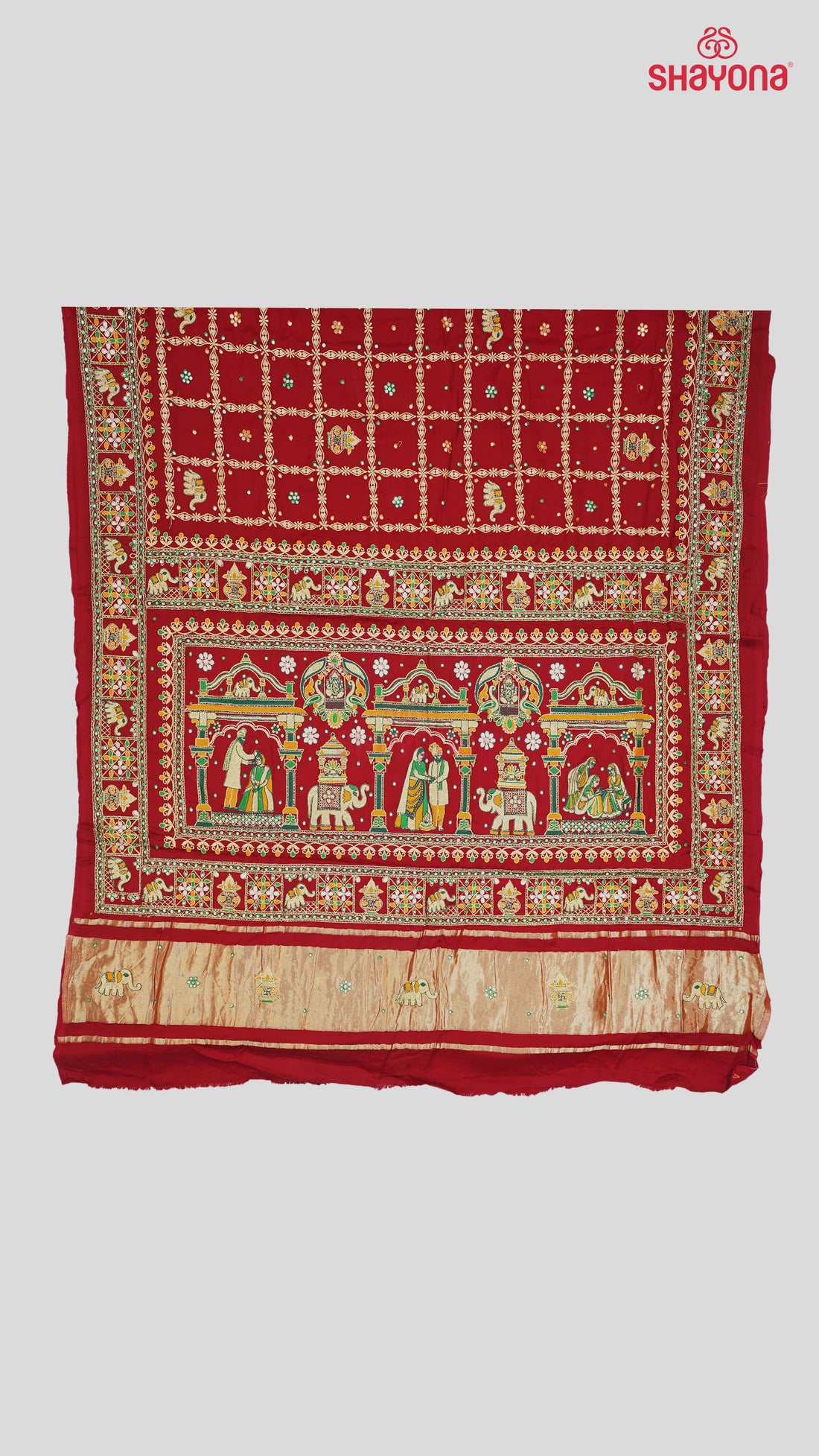 Maroon Pure Gajji Silk Gharchola Saree