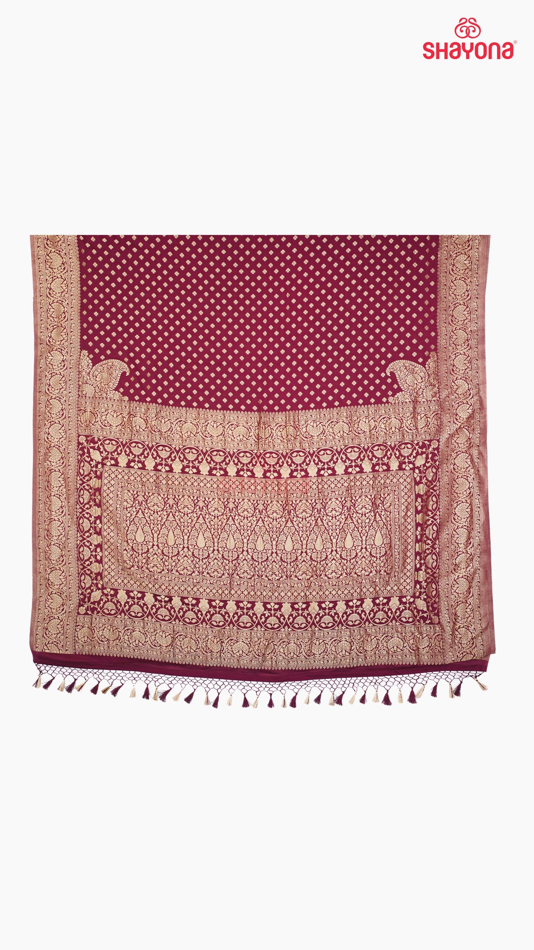 Dark Purple Banarasi Georgette Khaddi Print Saree with Butti, Jaal Weave, Nakshi Border & Heavy Pallav