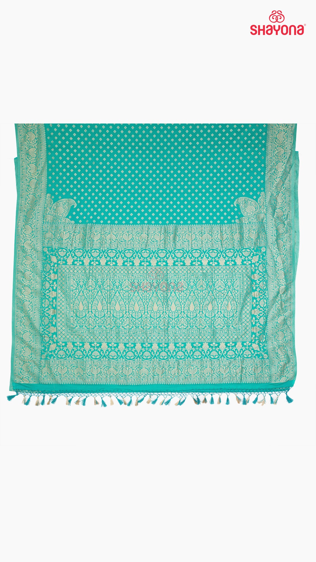 Cadet Blue Banarasi Georgette Khaddi Print Saree with All-Over Butti, Jaal, Nakshi Border & Heavy Pallav