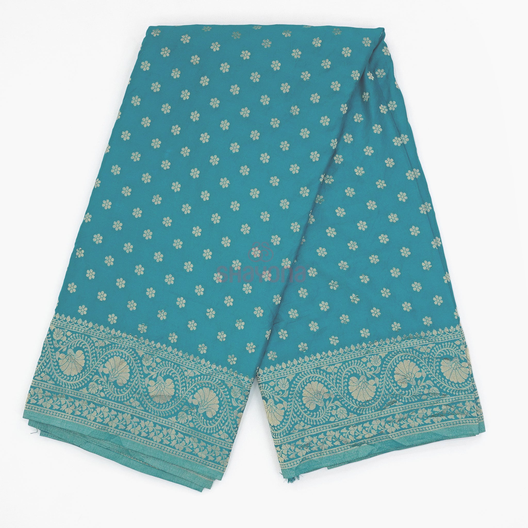 Medium Cadet Blue Banarasi Georgette Khaddi Print Saree with All-Over Butti, Jaal, Nakshi Border & Heavy Pallav