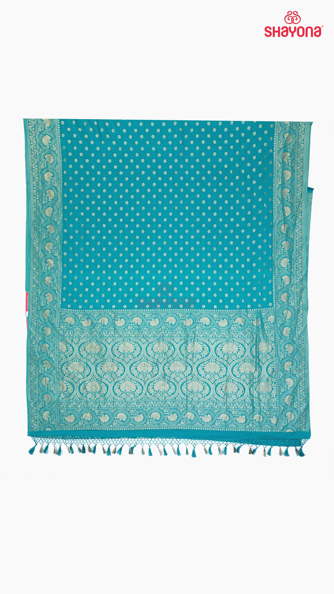 Medium Cadet Blue Banarasi Georgette Khaddi Print Saree with All-Over Butti, Jaal, Nakshi Border & Heavy Pallav
