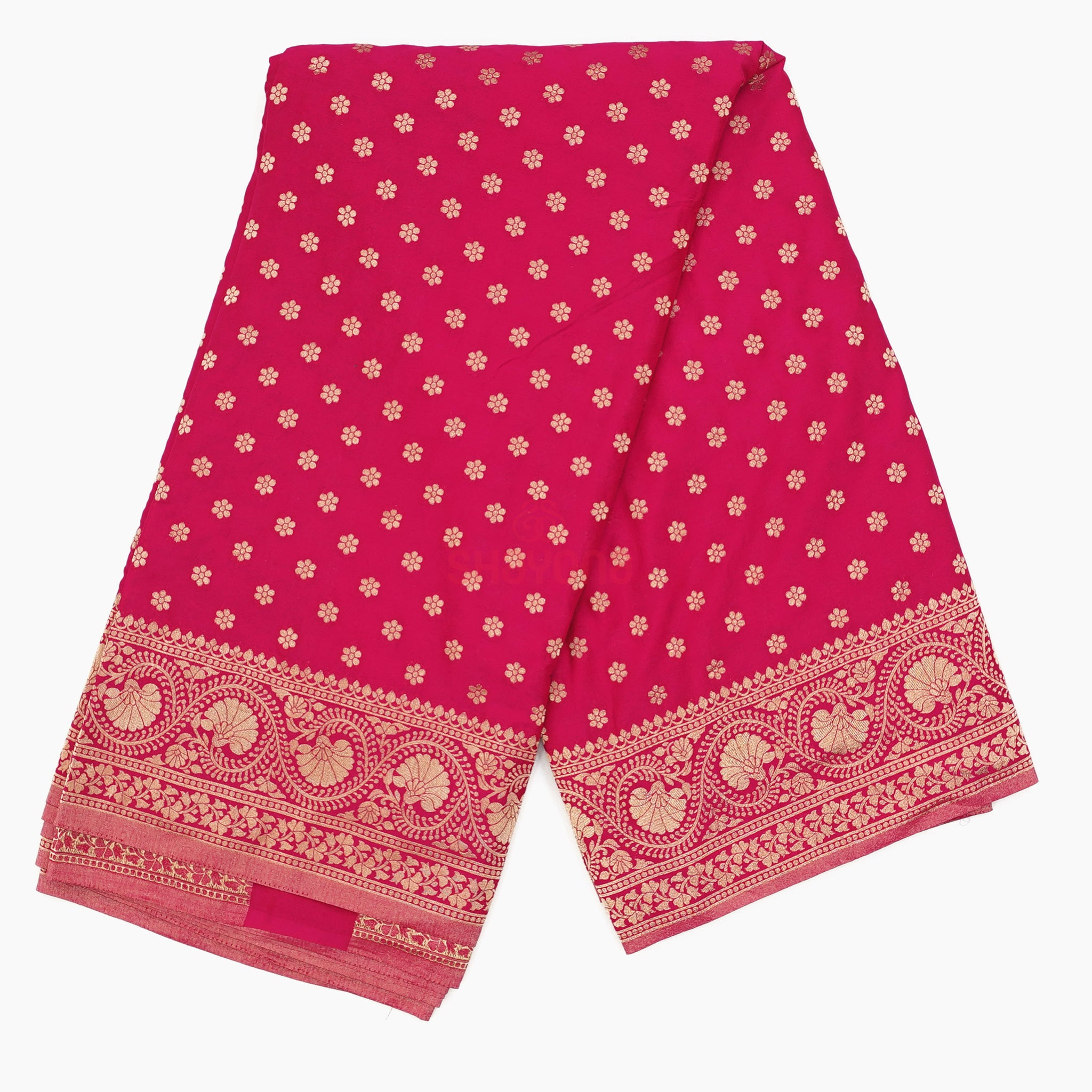 Dark Violet Red Banarasi Georgette Khaddi Print Saree with All Over Butti, Jaal Weave, Nakshi Border & Heavy Pallav