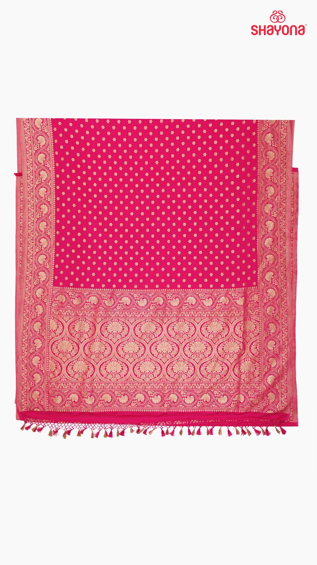 Dark Violet Red Banarasi Georgette Khaddi Print Saree with All Over Butti, Jaal Weave, Nakshi Border & Heavy Pallav