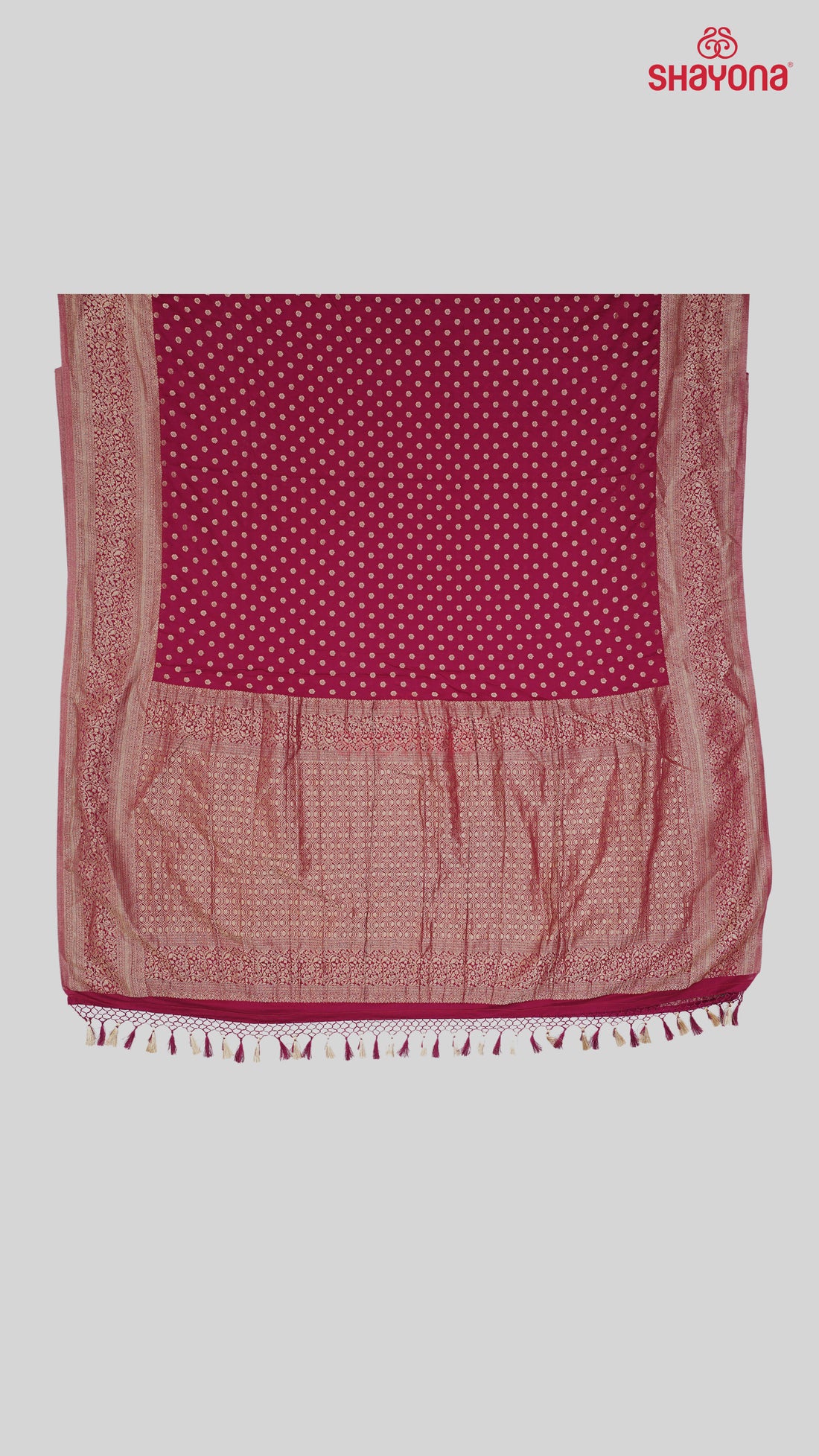 Dark Purple Banarasi Georgette Khaddi Print Saree with Butti Work, Jaal Weave, Nakshi Border & Heavy Pallav