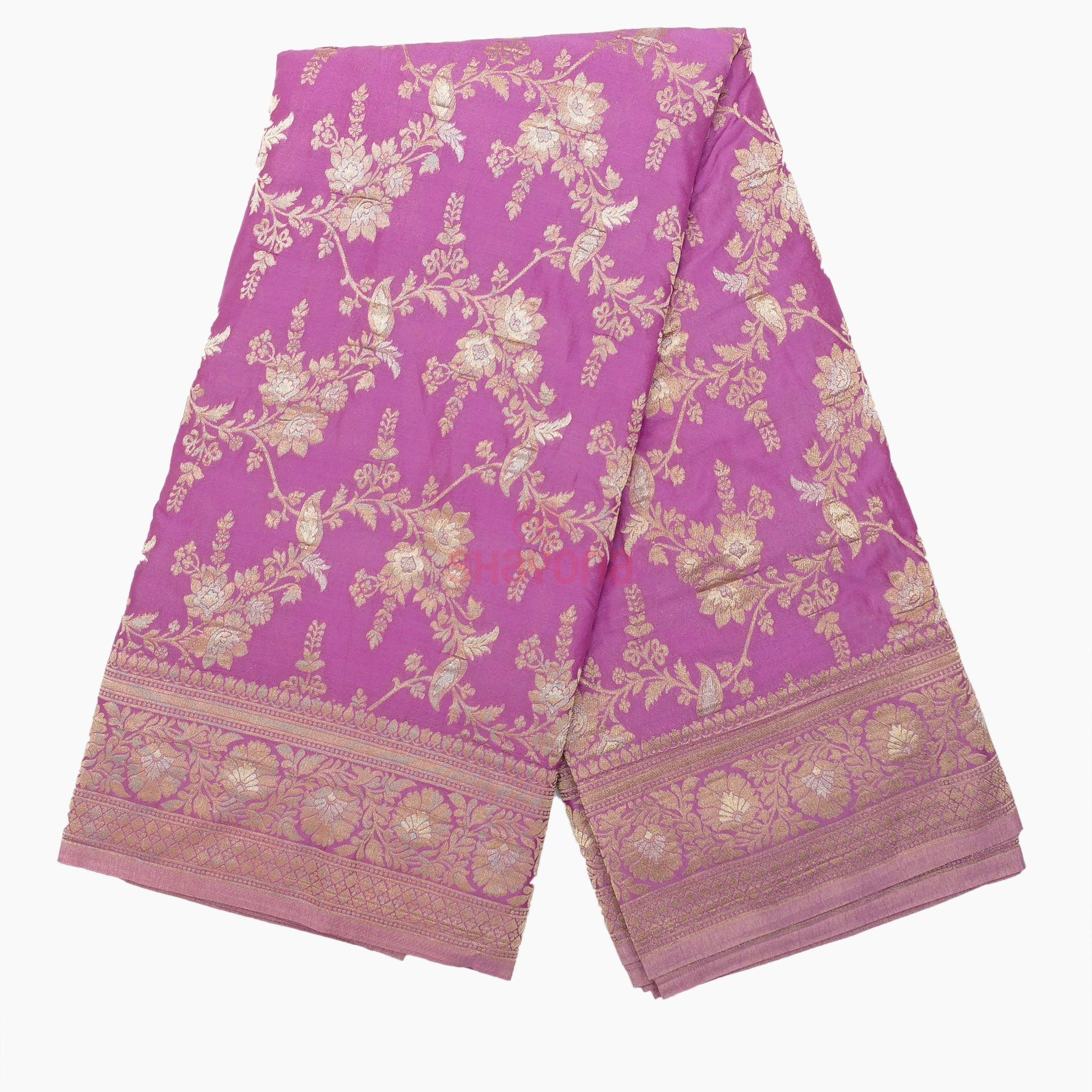 Purple Banarasi Georgette Khaddi Print Saree with All-Over Butti, Jaal Weave, Nakshi Border & Heavy Pallav