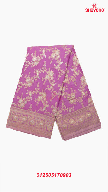 Purple Banarasi Georgette Khaddi Print Saree with All-Over Butti, Jaal Weave, Nakshi Border & Heavy Pallav