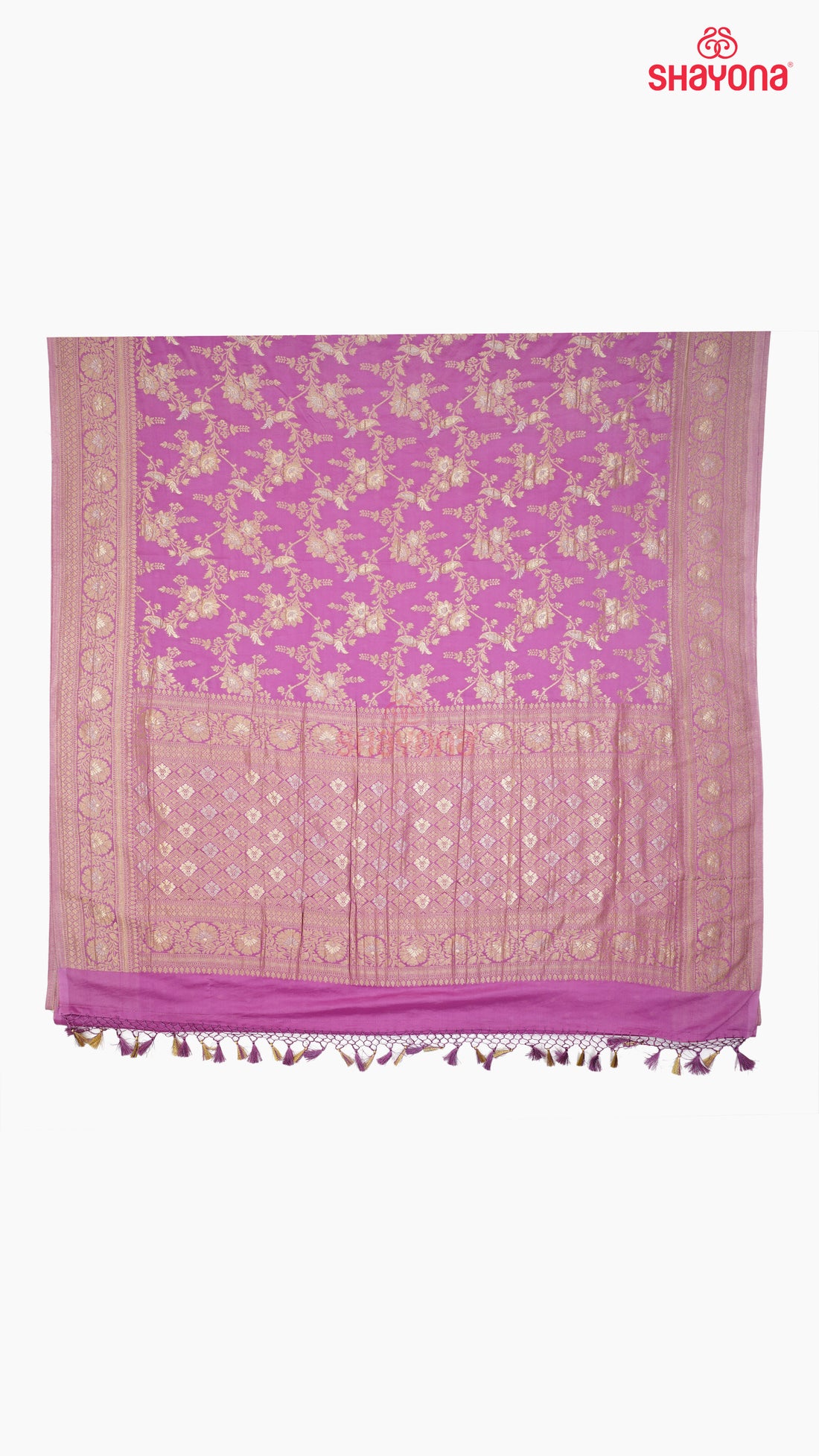 Purple Banarasi Georgette Khaddi Print Saree with All-Over Butti, Jaal Weave, Nakshi Border & Heavy Pallav