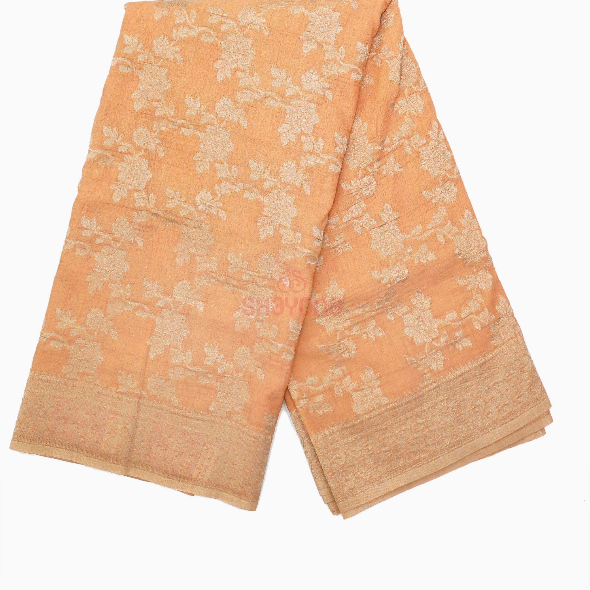 Light Peach Banarasi Georgette Khaddi Print Saree with All-Over Butti, Jaal Weave, Nakshi Border & Heavy Pallav