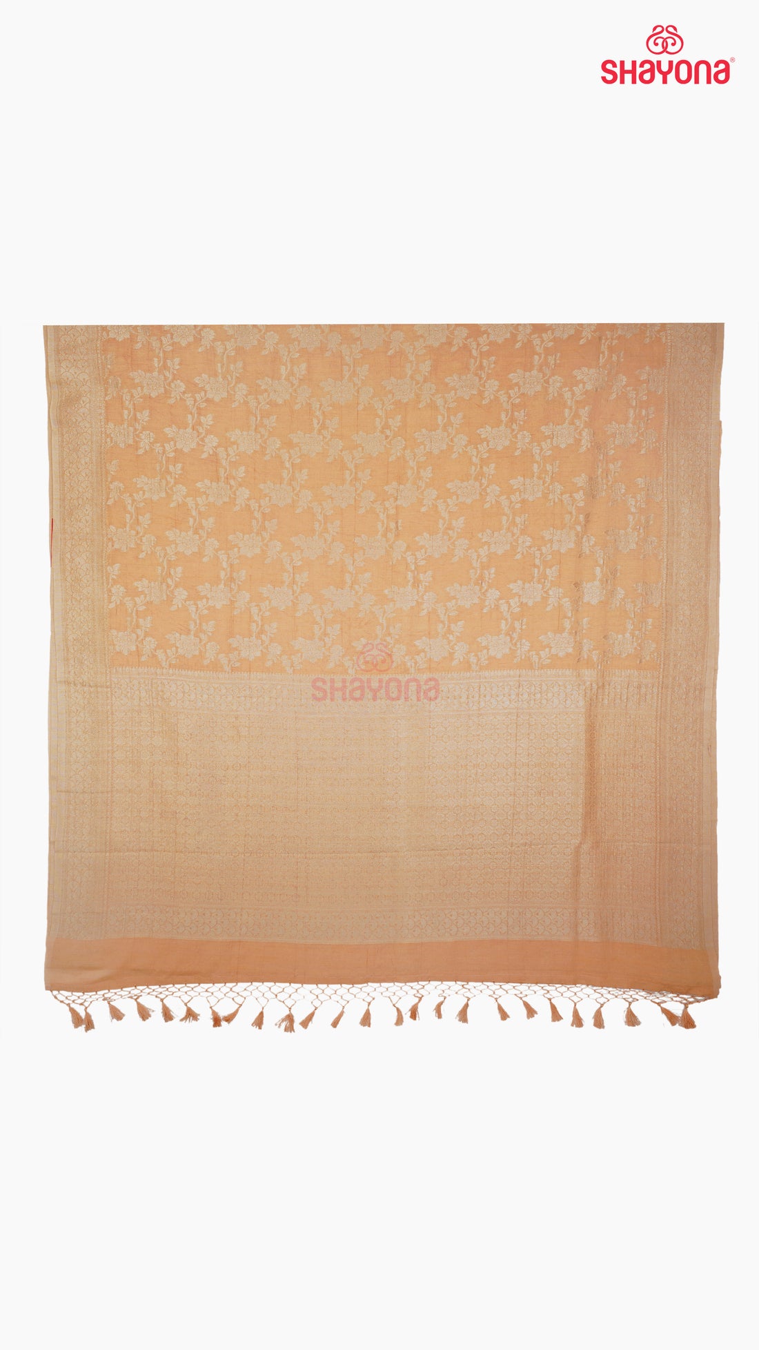 Light Peach Banarasi Georgette Khaddi Print Saree with All-Over Butti, Jaal Weave, Nakshi Border & Heavy Pallav