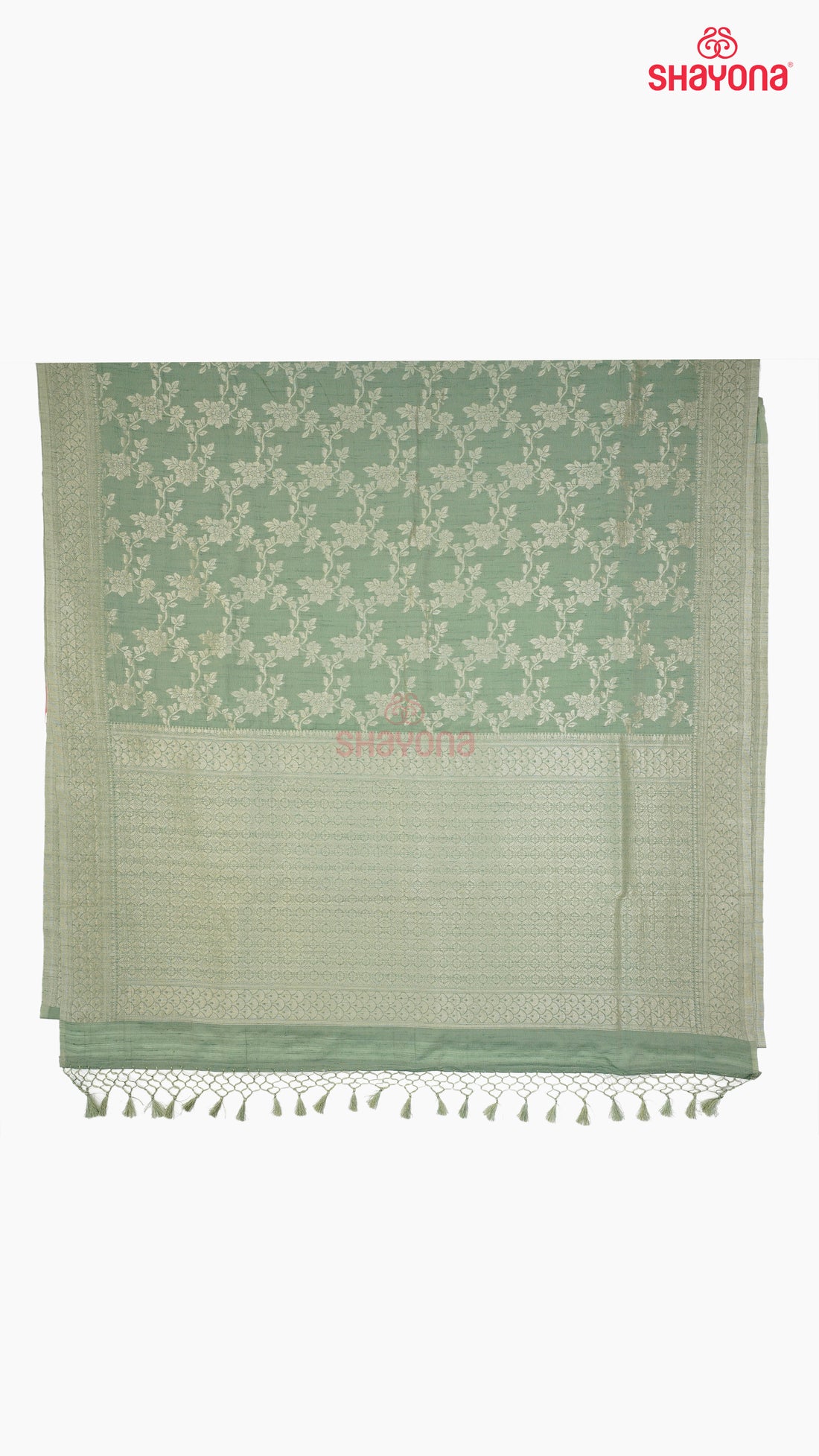 Grayish Cyan Banarasi Georgette Khaddi Print Saree with All-Over Jaal Weave, Nakshi Border & Heavy Pallav