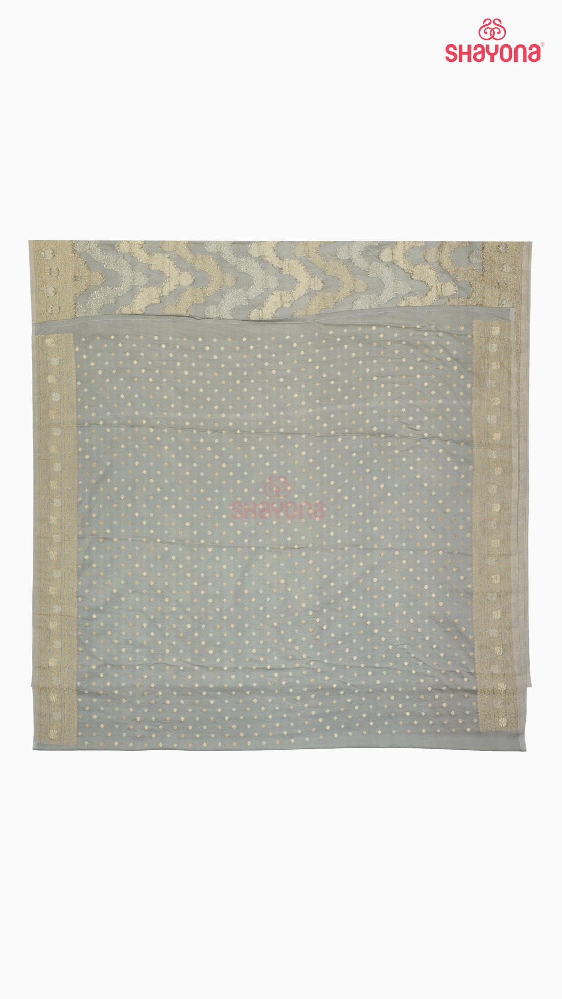 Gray Banarasi Georgette Khaddi Print Saree with All Over Jaal Weave, Nakshi Border & Heavy Pallav