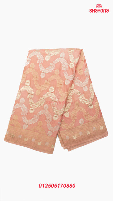 Light Rose Gold Banarasi Georgette Khaddi Print Saree with All-Over Jaal, Nakshi Border & Heavy Pallav