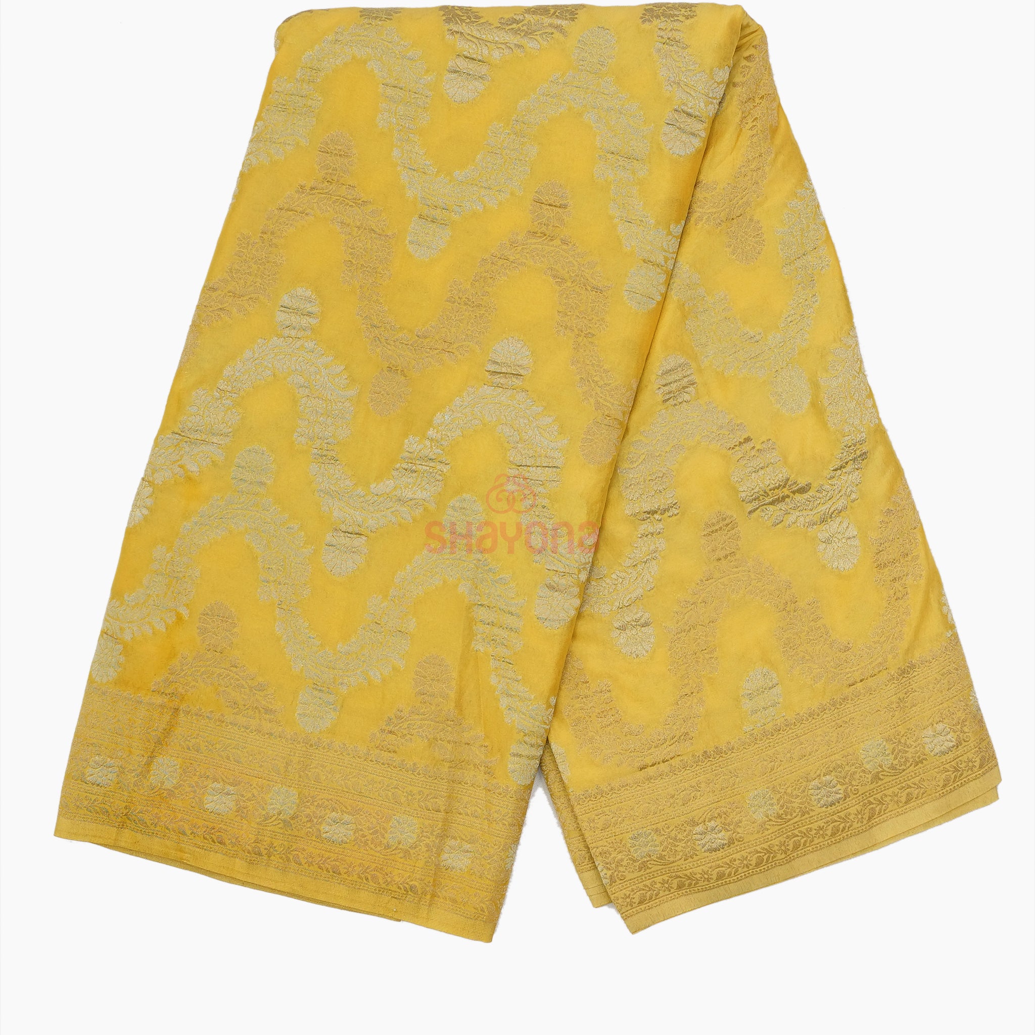Yellow6 Gold Banarasi Georgette Khaddi Print Saree with All-Over Jaal, Nakshi Border & Heavy Pallav