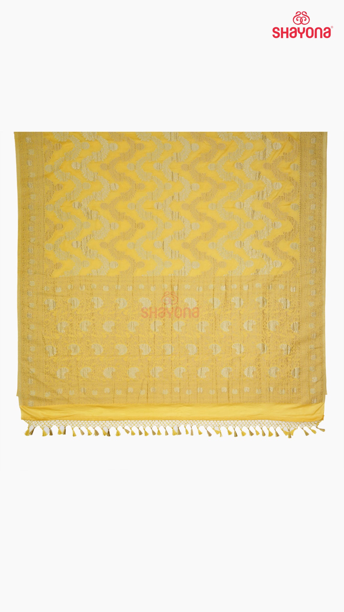 Yellow6 Gold Banarasi Georgette Khaddi Print Saree with All-Over Jaal, Nakshi Border & Heavy Pallav