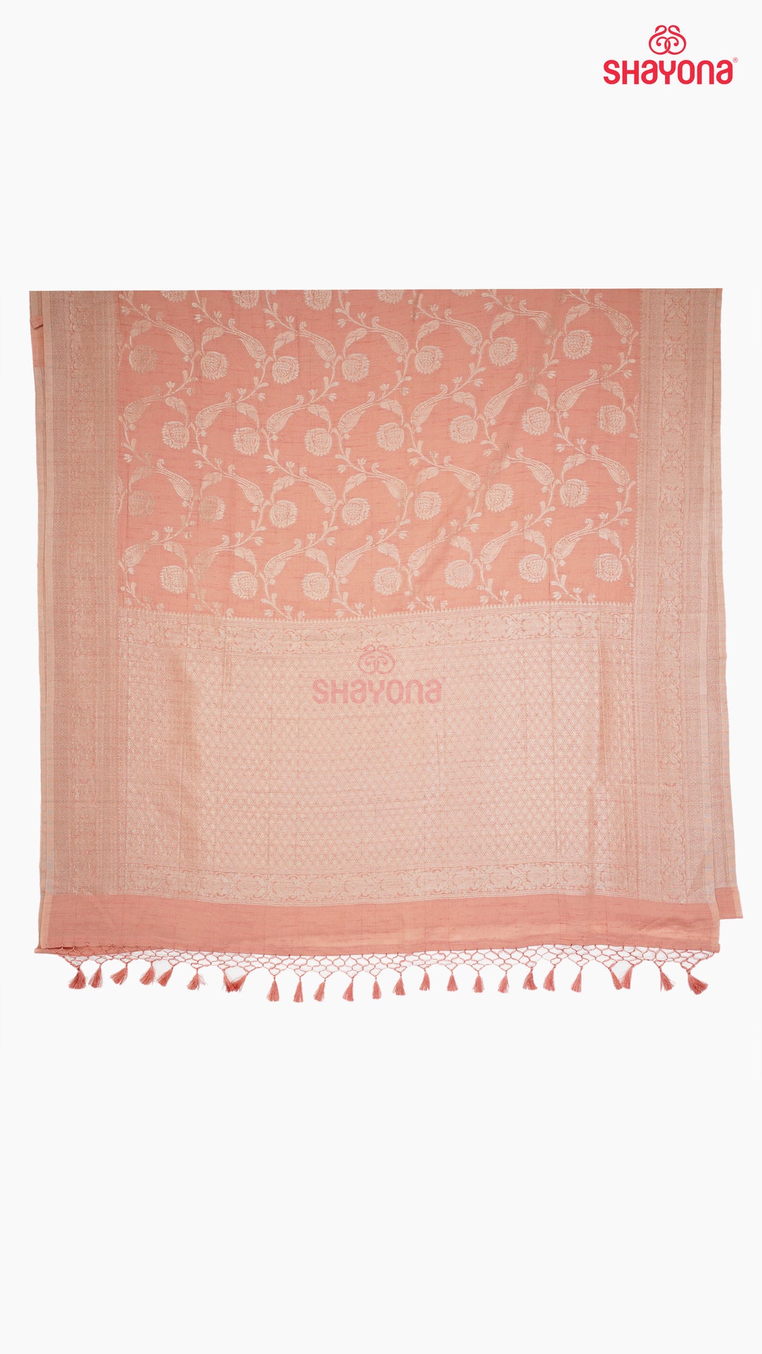 Light Rose Gold Banarasi Georgette Khaddi Print Saree with All Over Jaal, Nakshi Border & Heavy Pallav