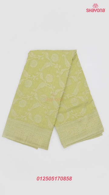 Olive Banarasi Georgette Khaddi Print Saree with All-Over Butti, Jaal Weave, Nakshi Border & Heavy Pallav