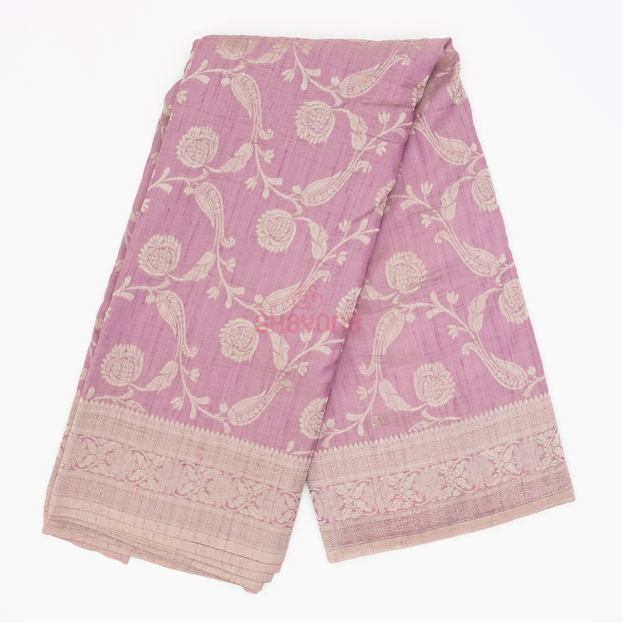 Lavender Banarasi Georgette Khaddi Print Saree with Butti, All-Over Jaal Weave, Nakshi Border & Heavy Pallav