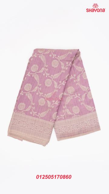 Lavender Banarasi Georgette Khaddi Print Saree with Butti, All-Over Jaal Weave, Nakshi Border & Heavy Pallav