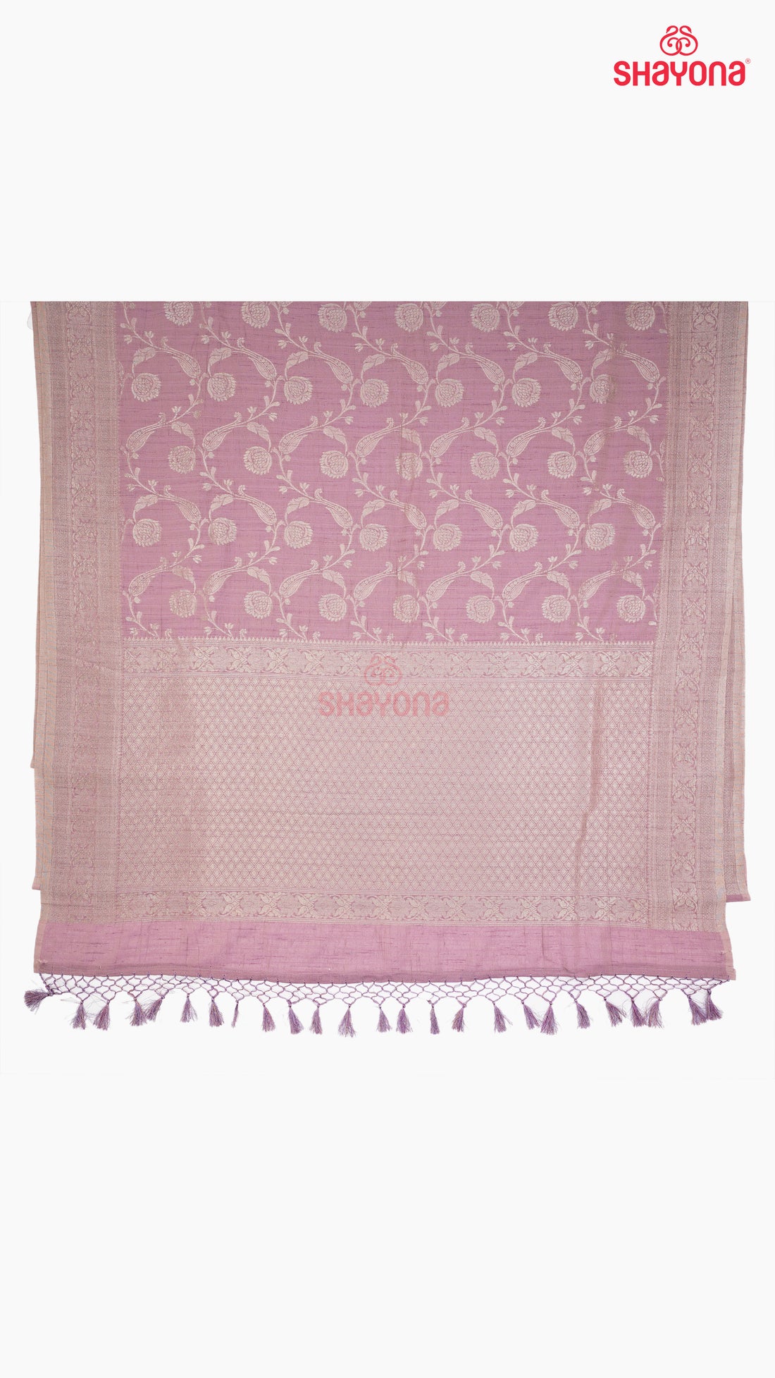 Lavender Banarasi Georgette Khaddi Print Saree with Butti, All-Over Jaal Weave, Nakshi Border & Heavy Pallav