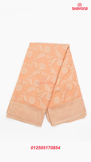 Light Peach Banarasi Georgette Khaddi Print Saree with All Over Jaal, Nakshi Border & Heavy Pallav