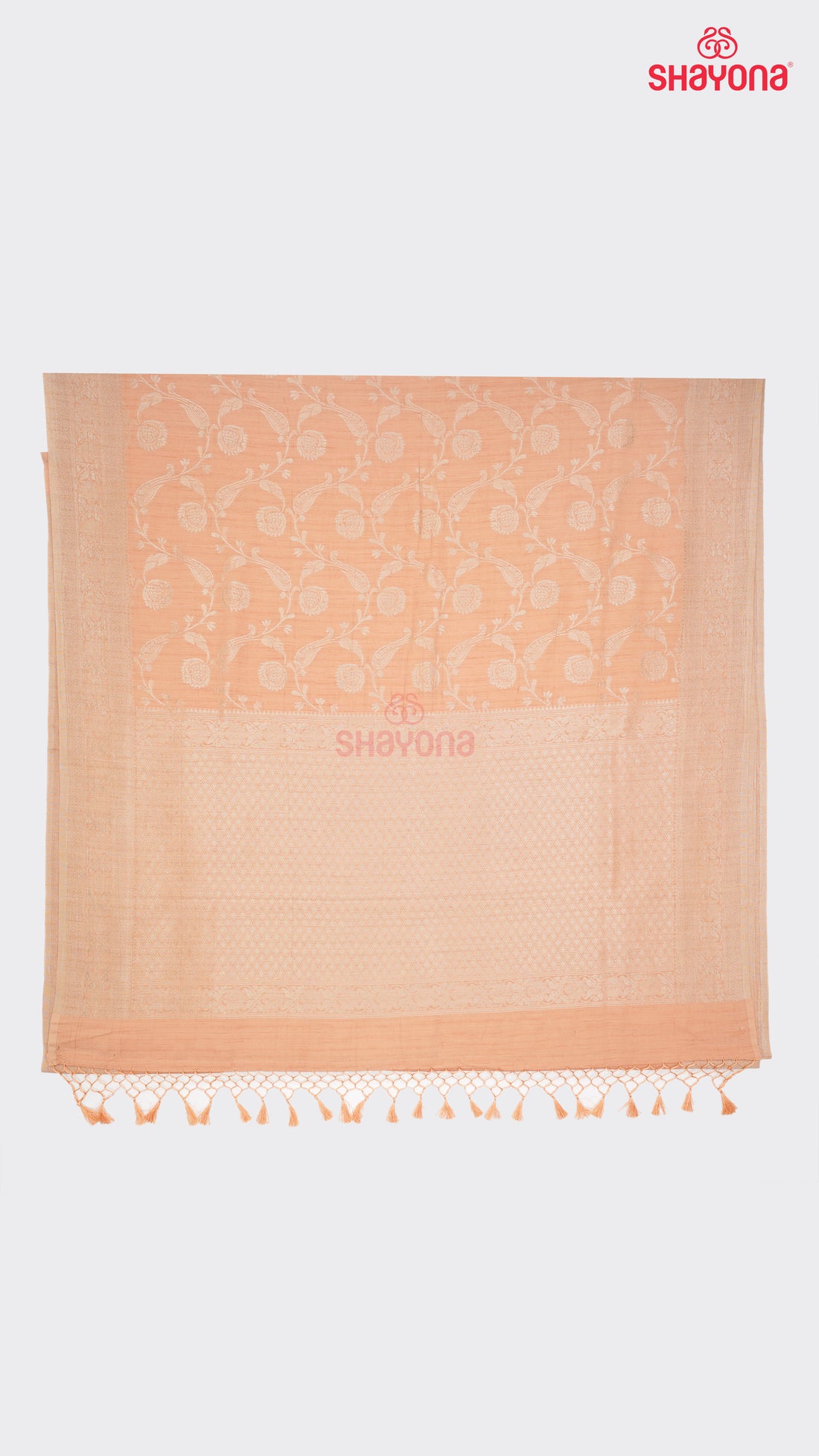 Light Peach Banarasi Georgette Khaddi Print Saree with All Over Jaal, Nakshi Border & Heavy Pallav