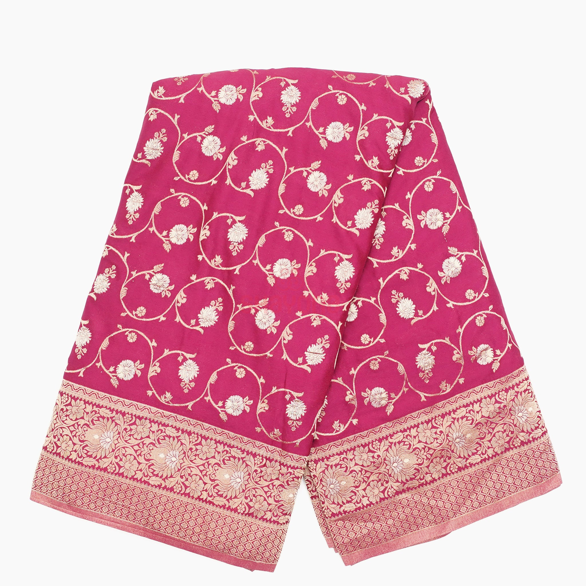 Dark Violet Red Banarasi Georgette Khaddi Print Saree with Butti, All-Over Jaal Weave, Nakshi Border & Heavy Pallav