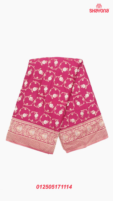 Dark Violet Red Banarasi Georgette Khaddi Print Saree with Butti, All-Over Jaal Weave, Nakshi Border & Heavy Pallav