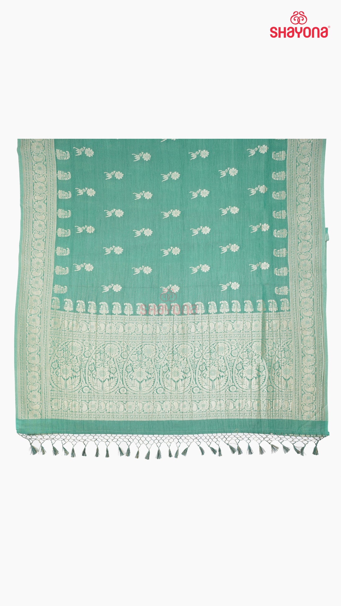 Dark Cadet Blue Banarasi Georgette Khaddi Print Saree with Butta Gala, Jaal Nakshi Border & Heavy Pallav