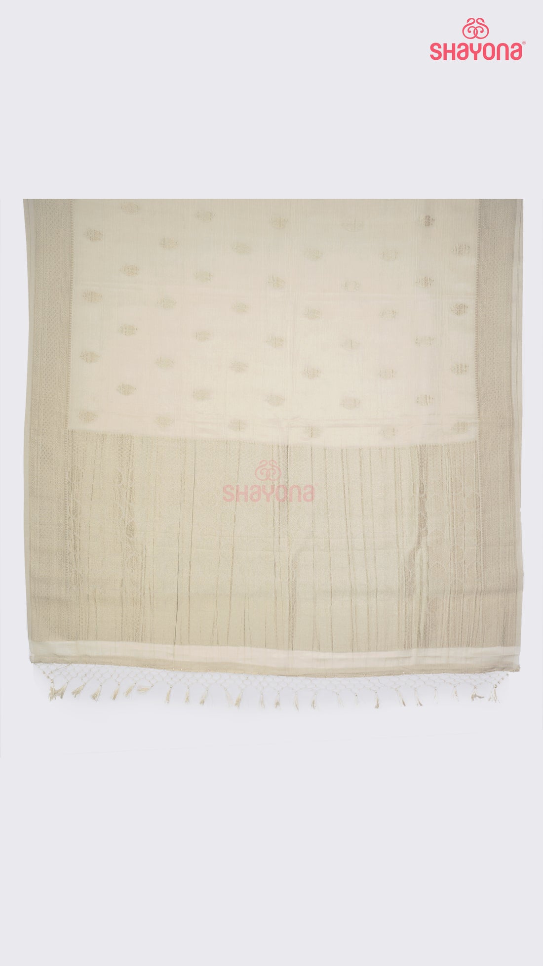 Ivory White Banarasi Georgette Khaddi Print Saree with Butta Gala, All-Over Jaal Nakshi Border & Heavy Pallav