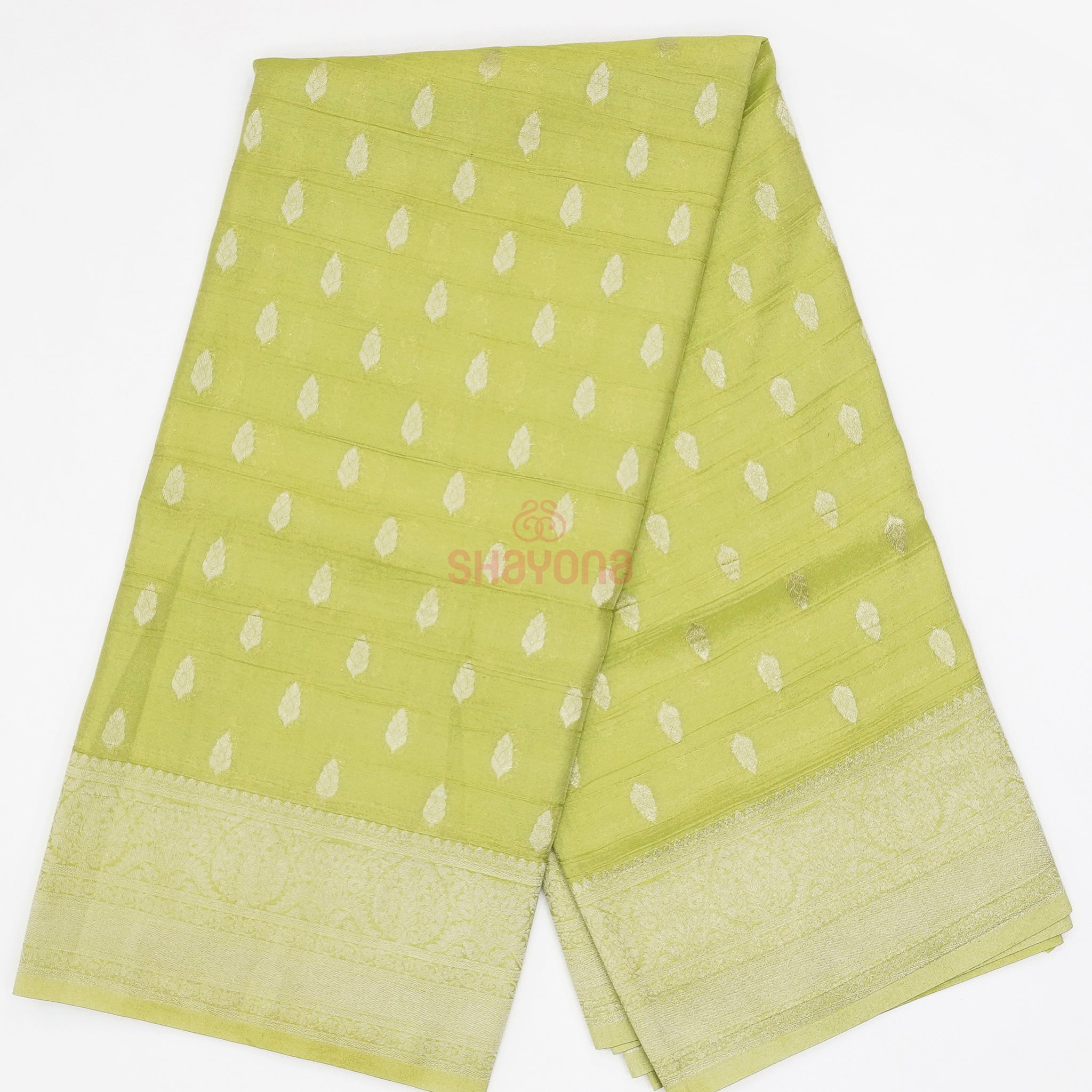 Olive Banarasi Georgette Khaddi Soft Silk Saree with Butti Gala, Jaal Nakshi Border & Heavy Pallav