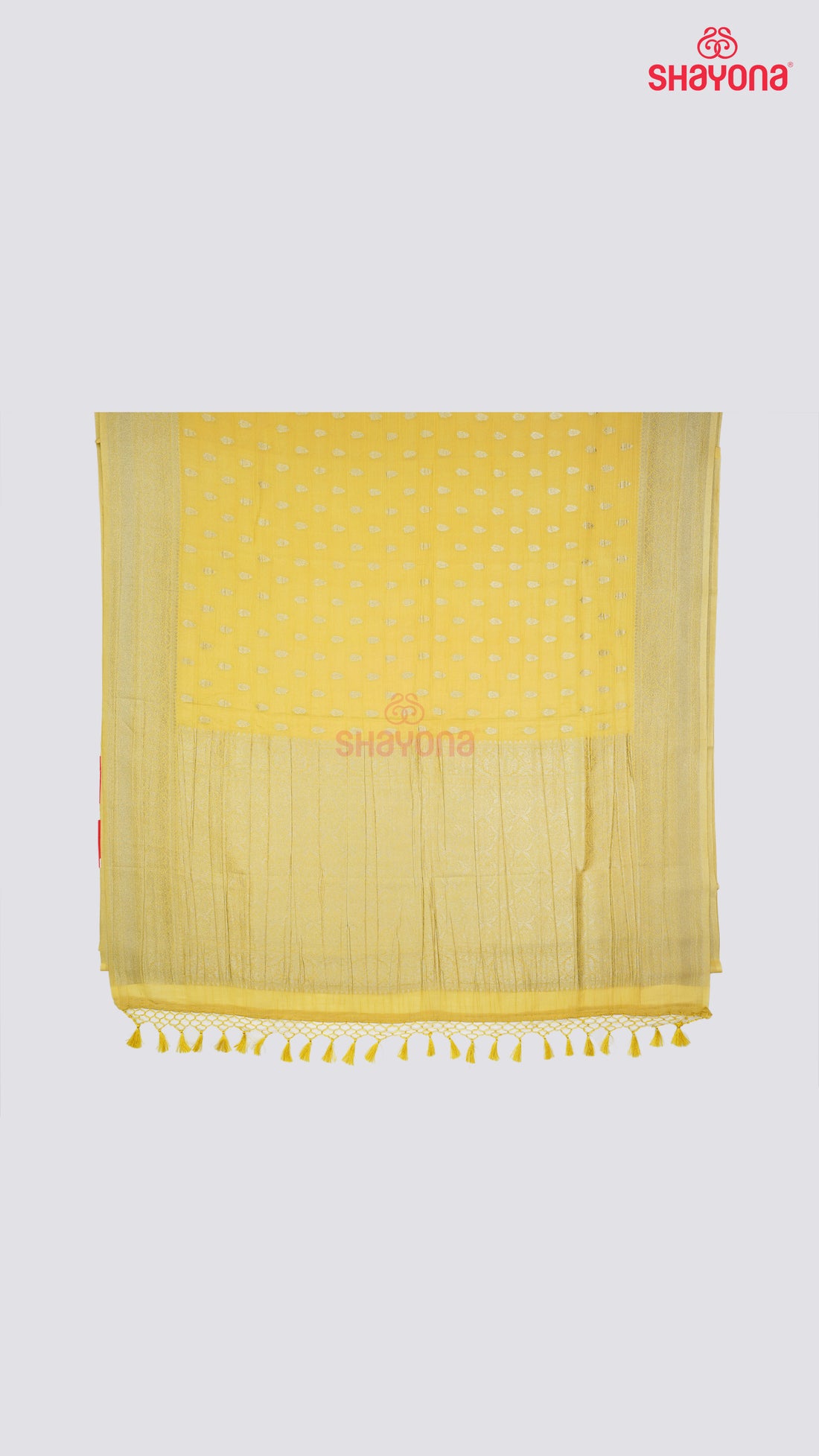 Yellow Gold Banarasi Georgette Khaddi Soft Silk Saree with Butta Gala, Jaal Nakshi Border & Heavy Pallav
